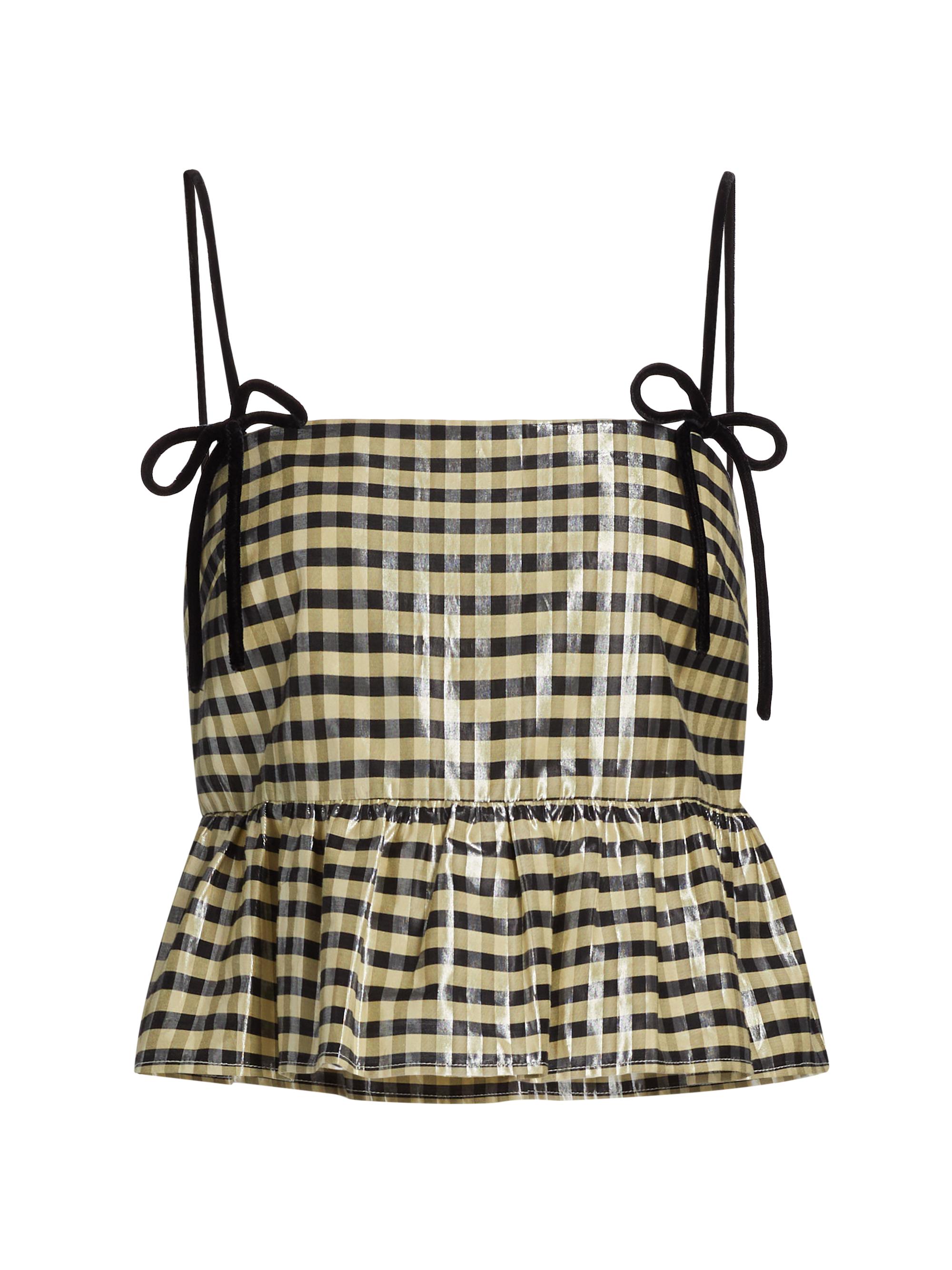 Ganni Women's Plaid Cotton Sleeveless Top - Lemon Icing