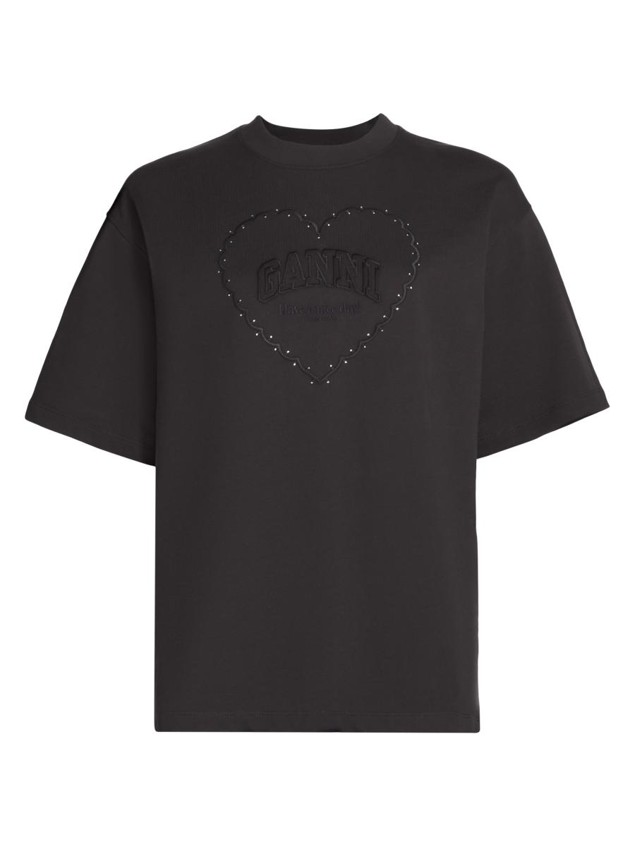 Tシャツ・カットソー Ganni SS25 Heart T-shirt (T4090 868) Chalk Pink Pink Heavy Cotton Drop Shoulder Heart T-shirt | GANNI