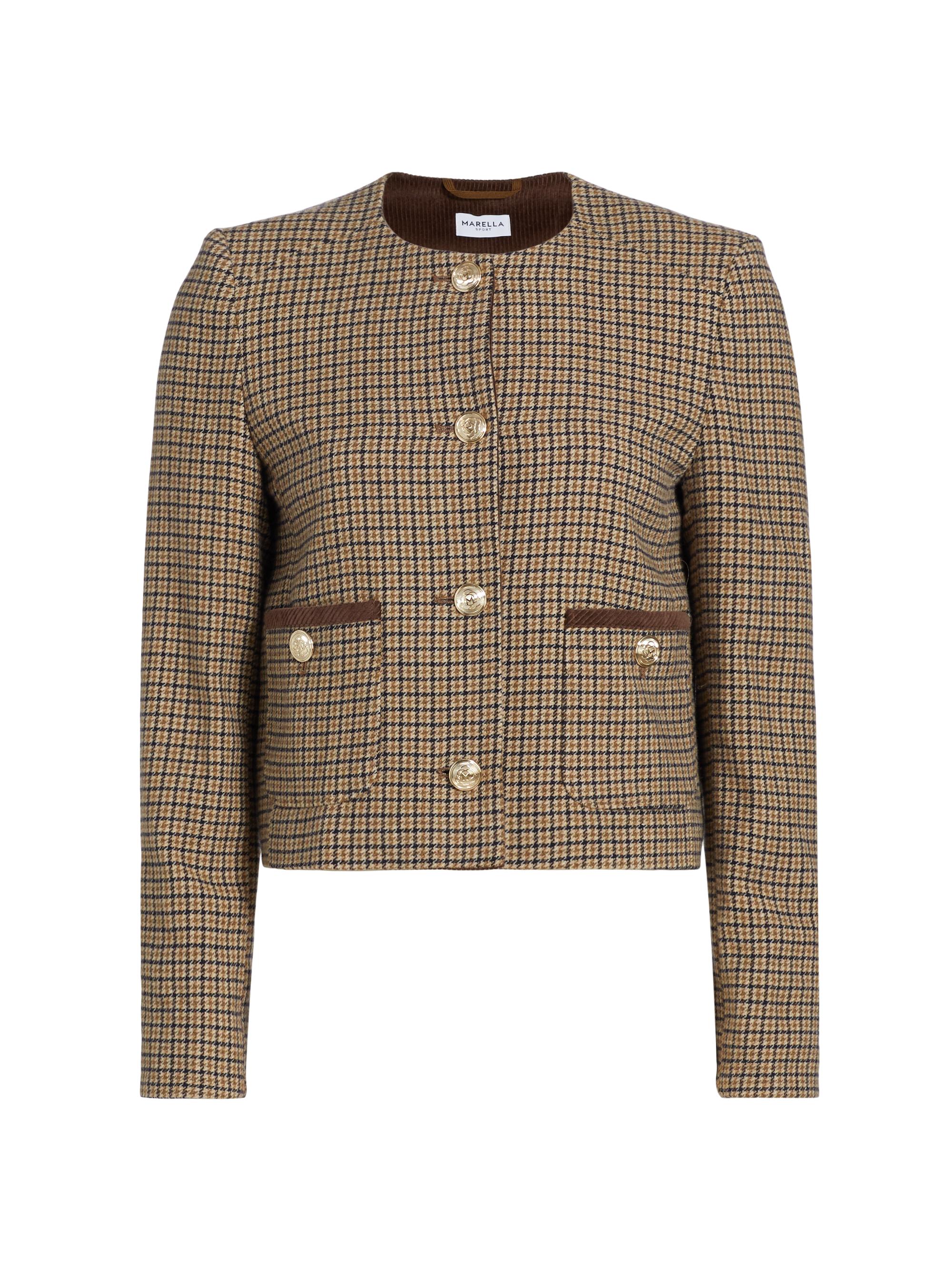 Marella Women's Accordo Plaid Cropped Jacket - Camel