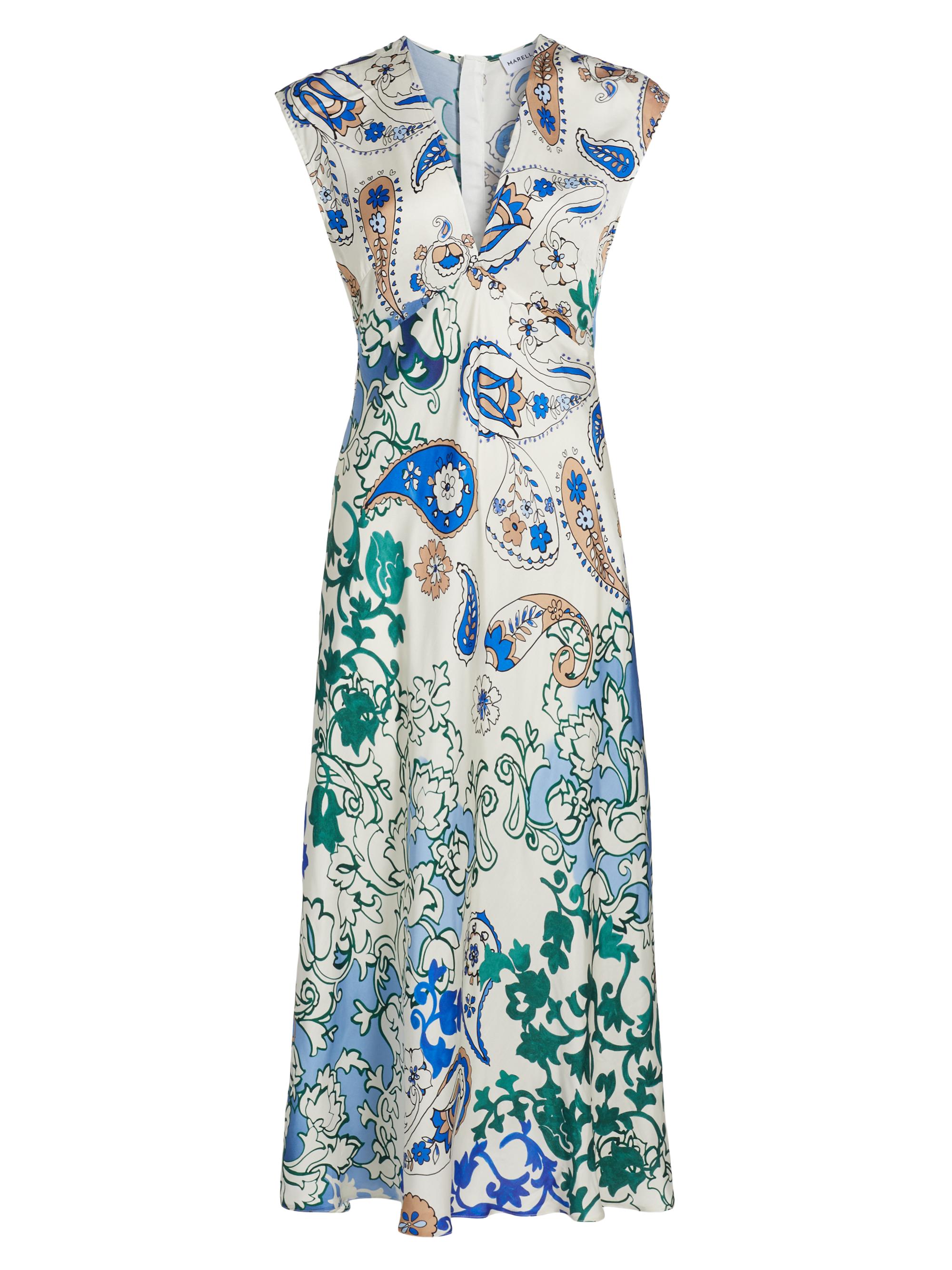 Marella Women's Laida Floral Satin Fit & Flare Midi-Dress - Green