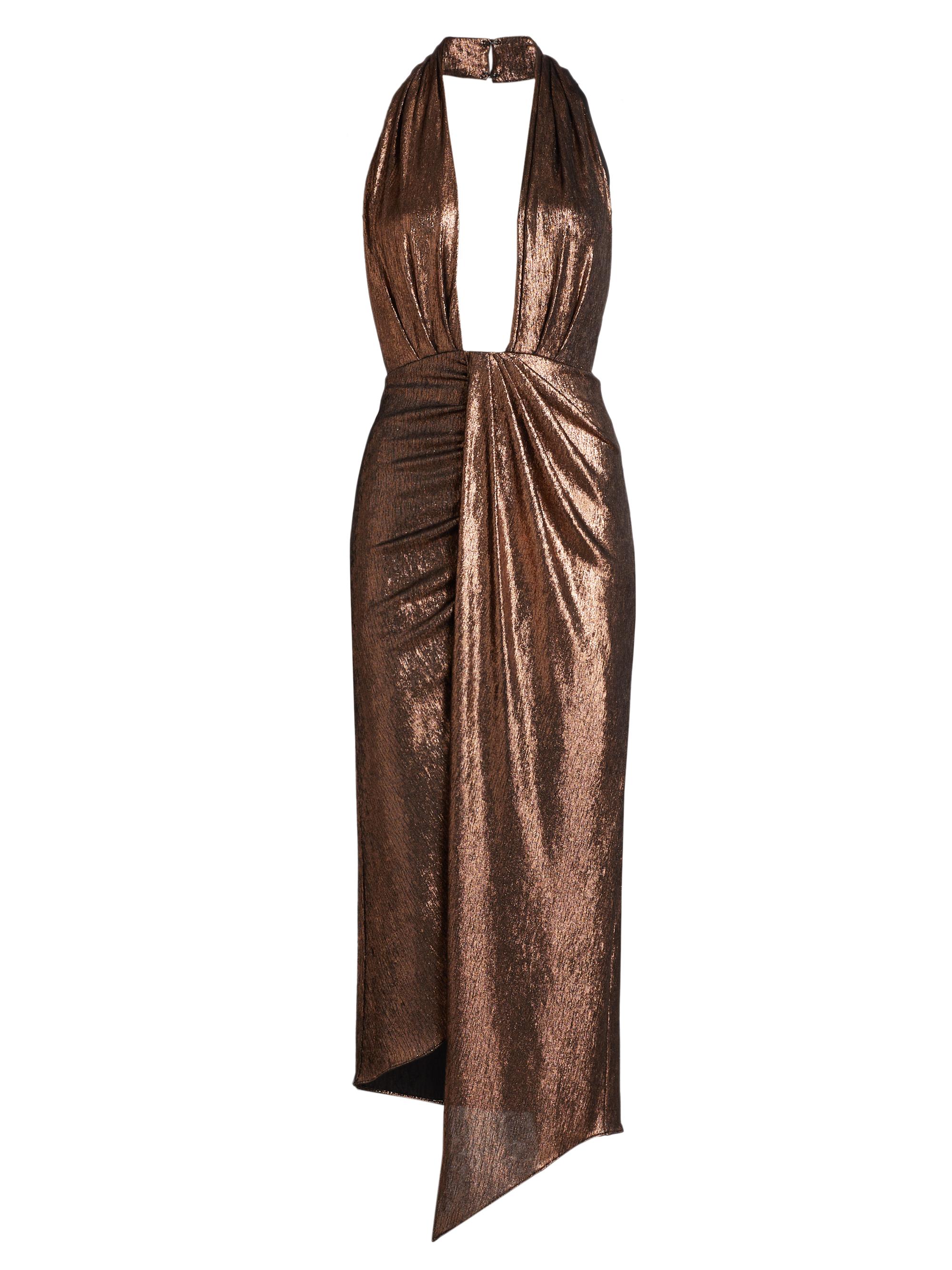Ramy Brook Women's Mayberry Shimmer Halter Dress - Bronze Lame