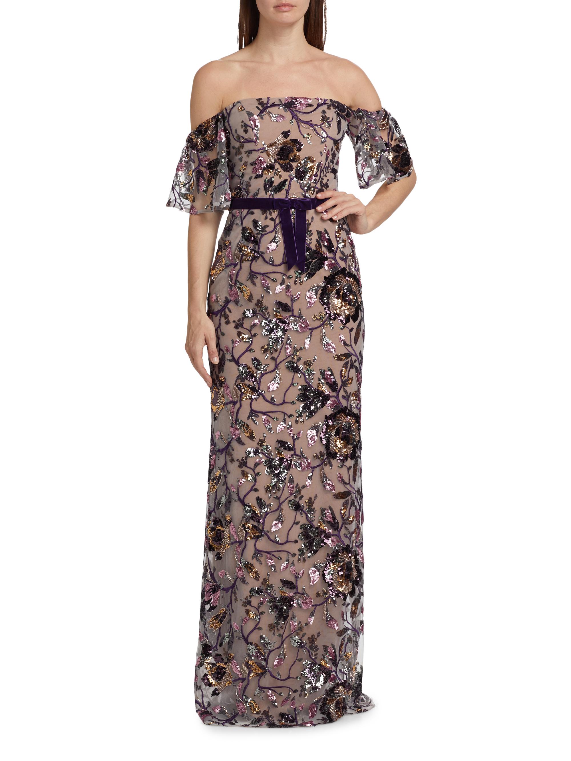 white christmas dresses Illusion Murals Off The Shoulder Beaded Illusion Column Gown main image 1