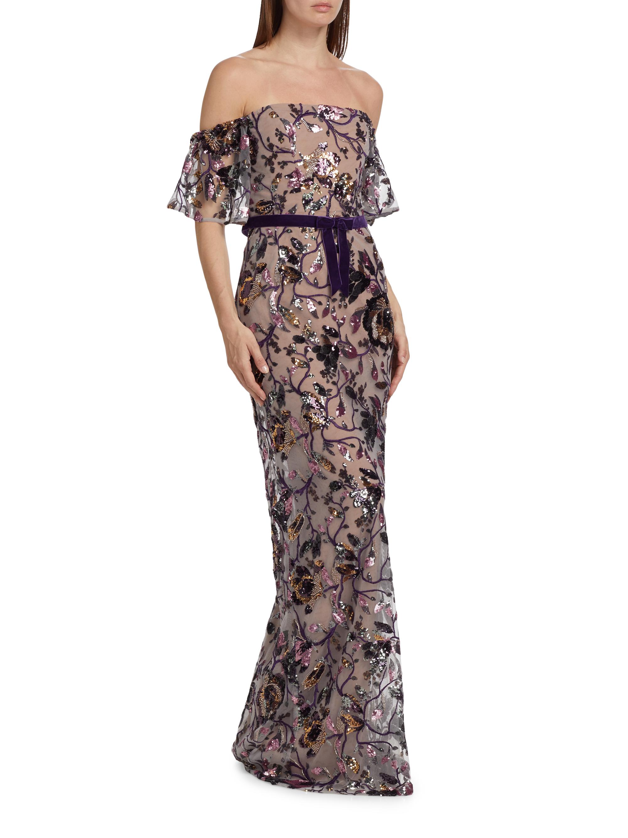 みさみさ様Marchesa Notte 花柄オフショルダー ロングドレス2サイズ 0400021550523_LILACWINE_ASTL?