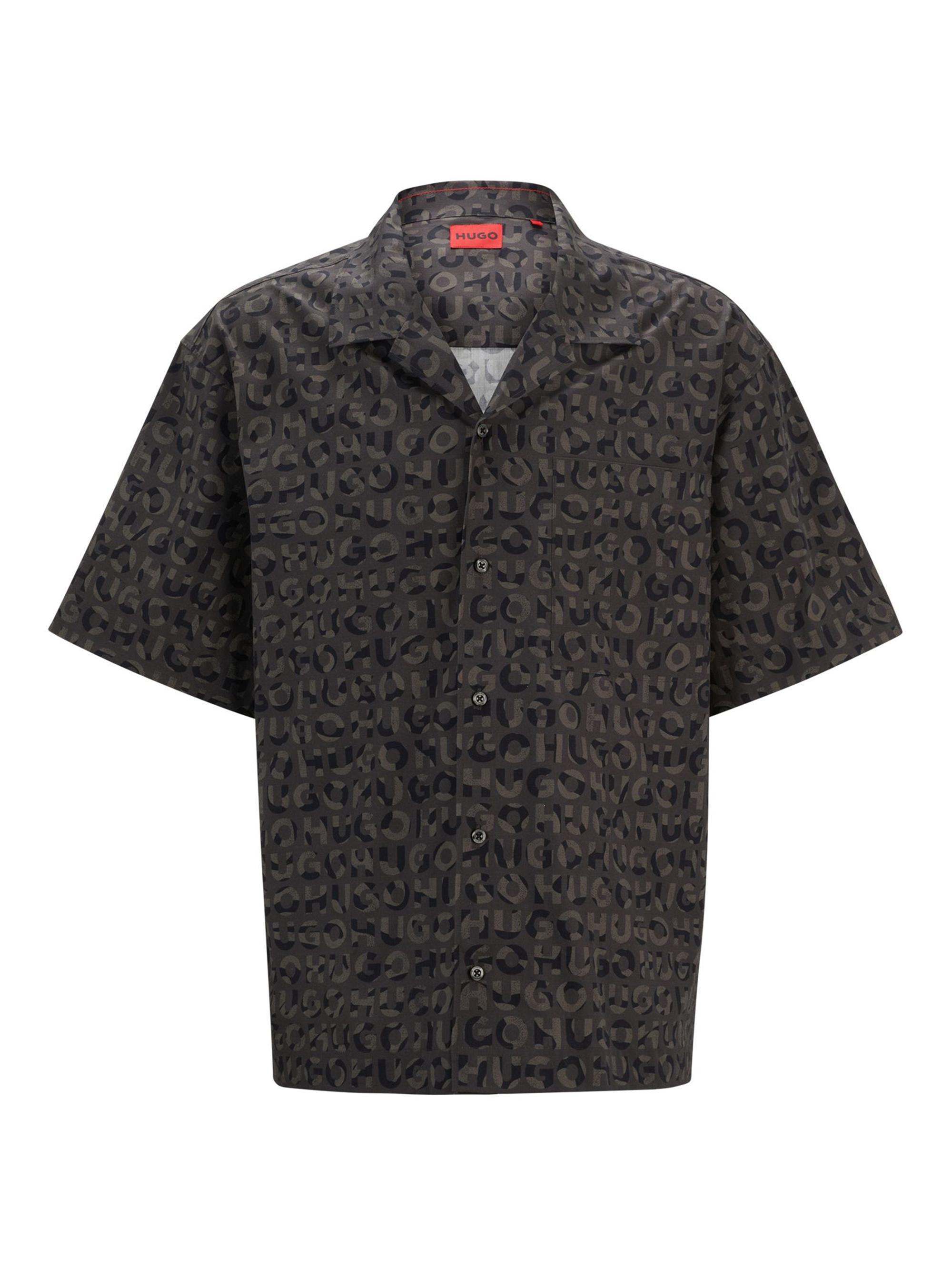 HUGO Men's Oversize-Fit Shirt in Seasonal-Print Cotton Poplin - Brown Multi