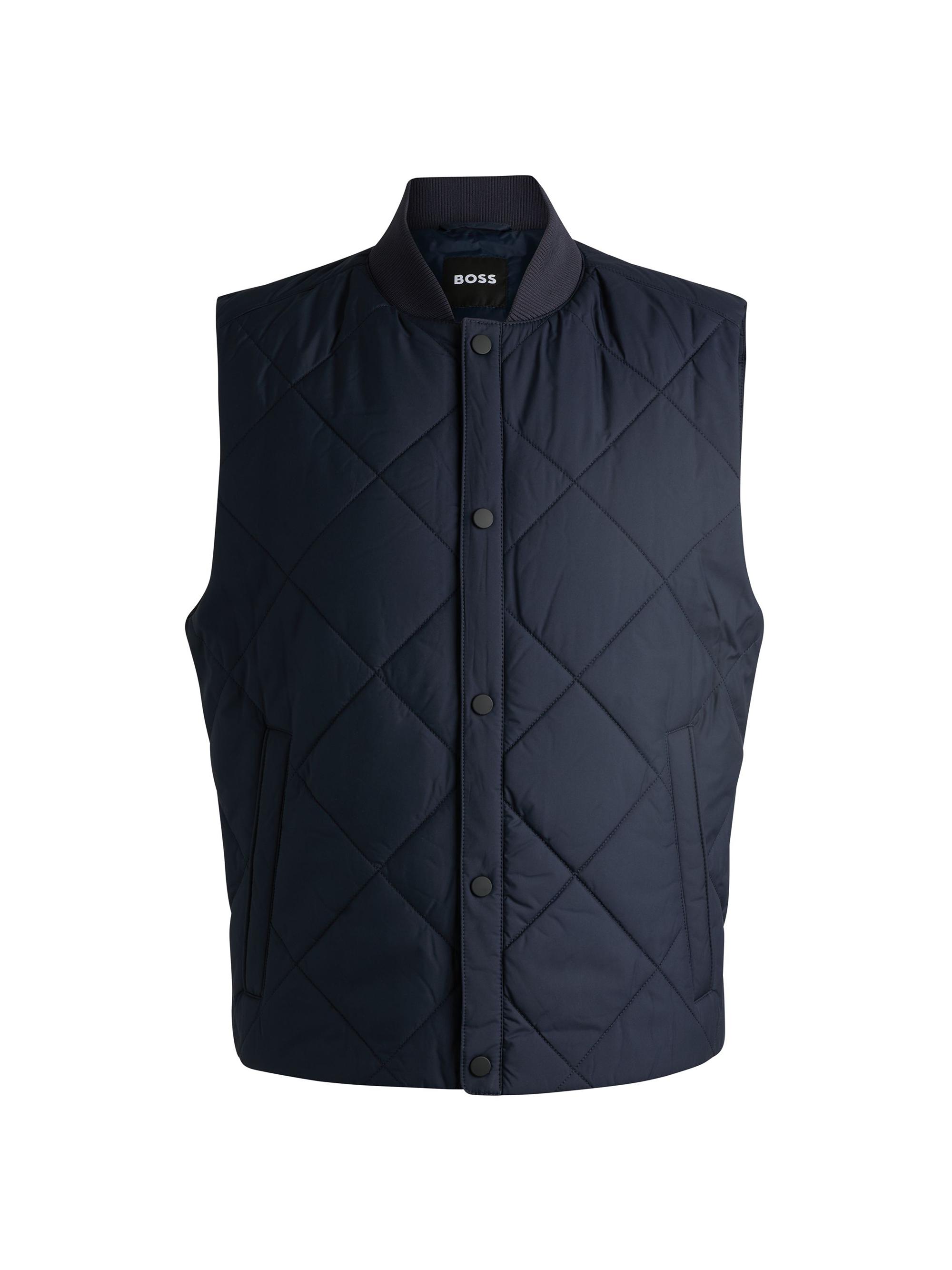 BOSS Men's Water-Repellent Regular-Fit Gilet with Diamond Quilting - Dark Blue