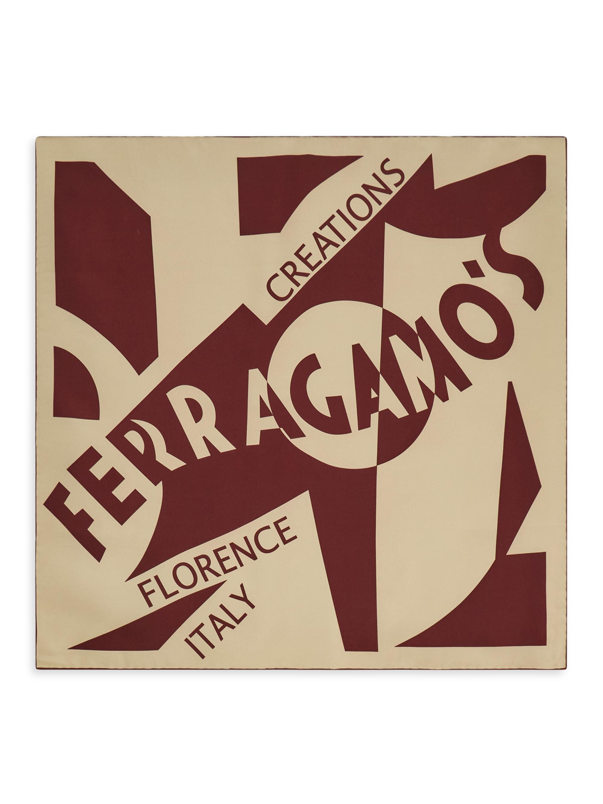 FERRAGAMO Women's Creations Logo Silk Foulard - Stone Bordeaux