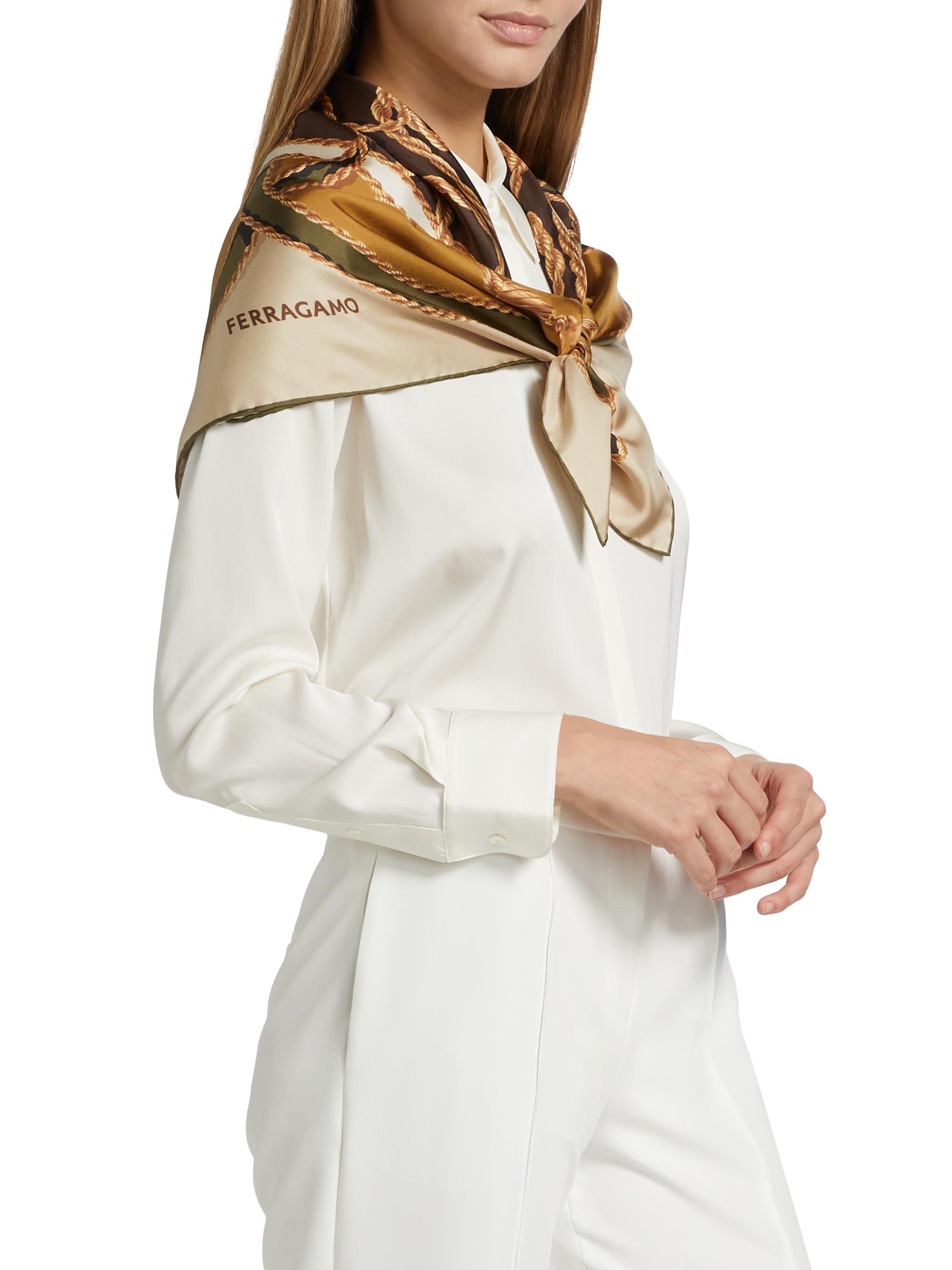 FERRAGAMO Women's Chains Printed Silk Foulard - Olive Stone