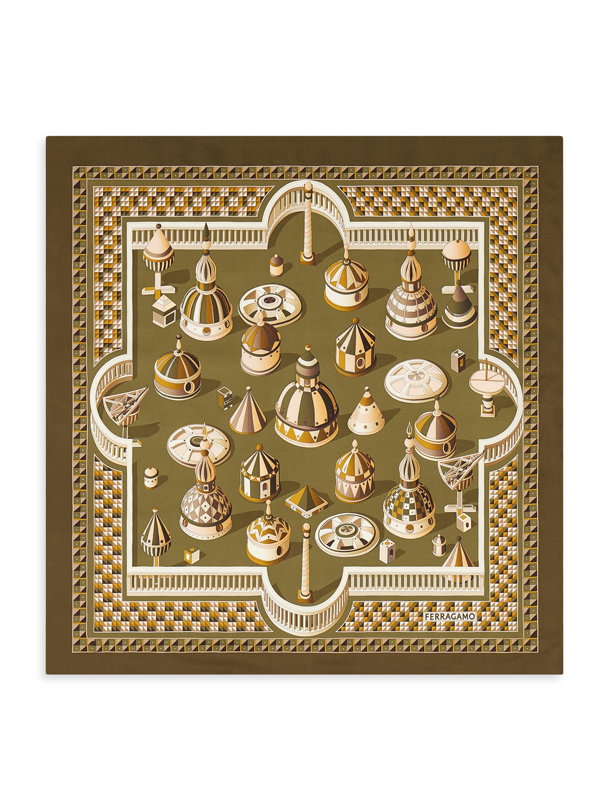FERRAGAMO Women's Duomo Printed Silk Foulard Scarf - Olive Stone