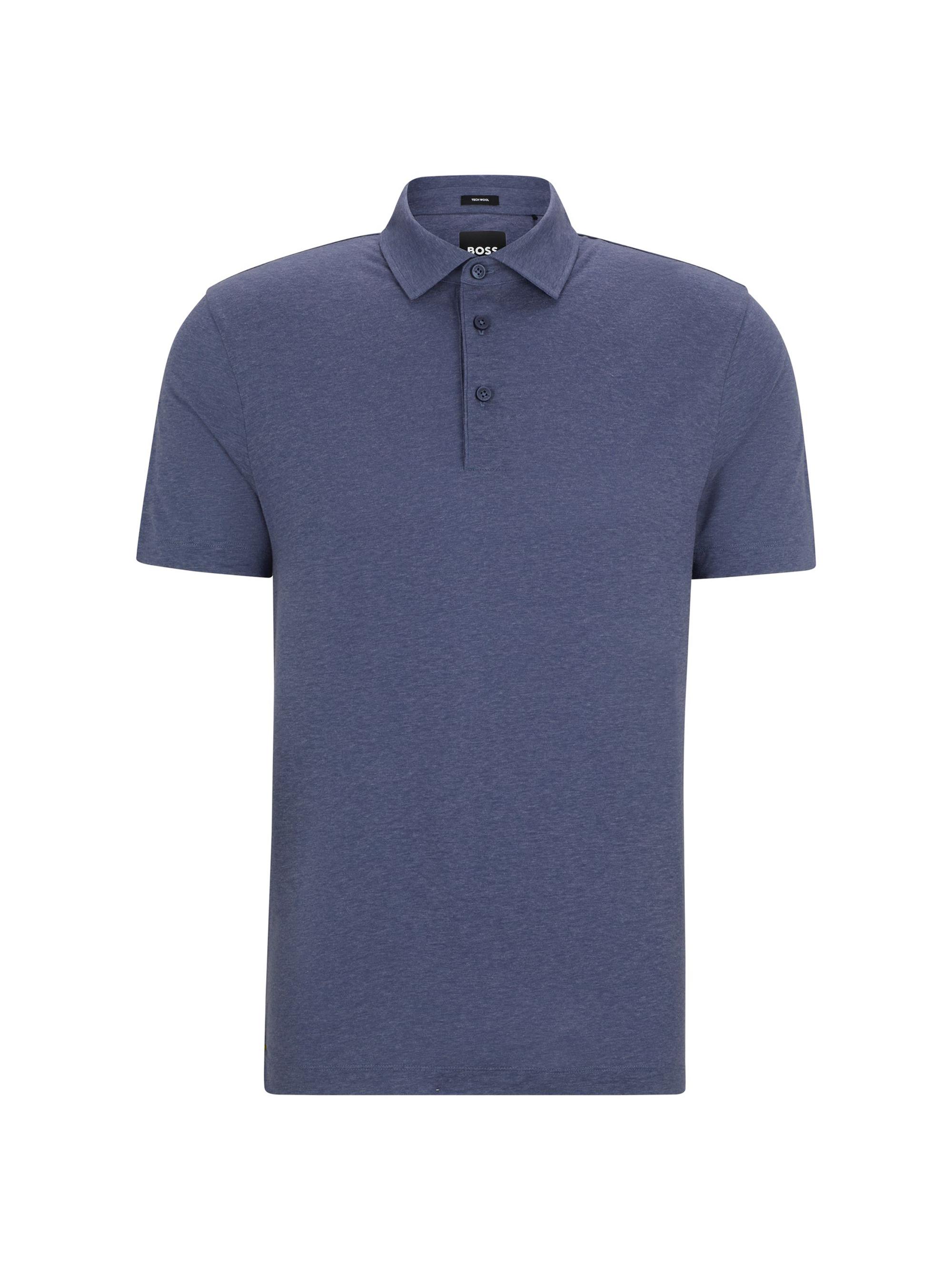 BOSS Men's Slim-Fit Polo Shirt with Striped Collar - Blue