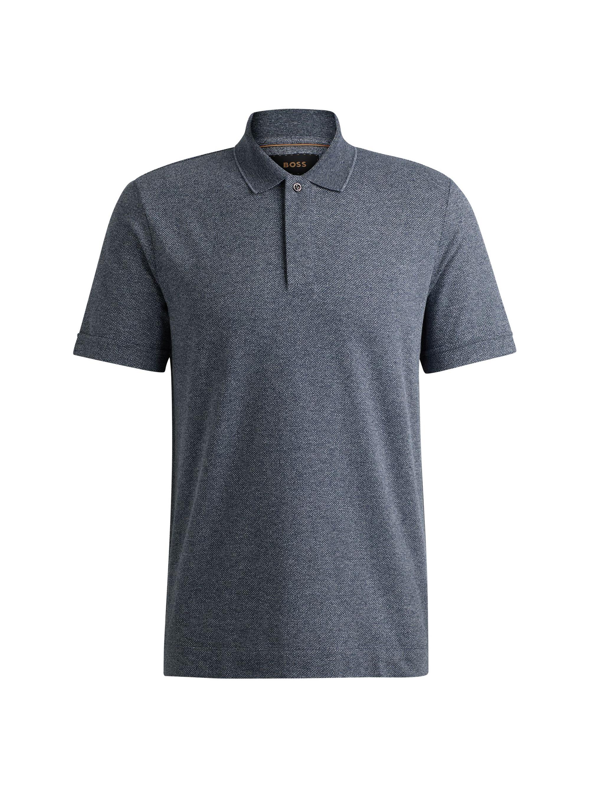 BOSS Men's Regular-Fit Polo Shirt in Mouliné Cotton and Silk - Dark Blue