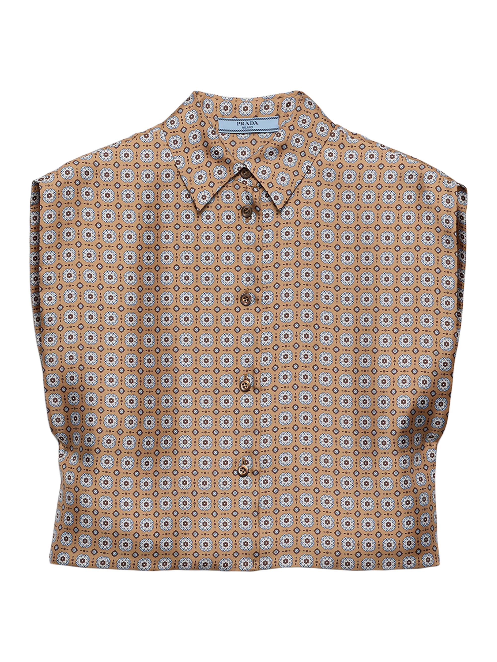 Prada Women's Printed Twill Silk Shirt - Brown