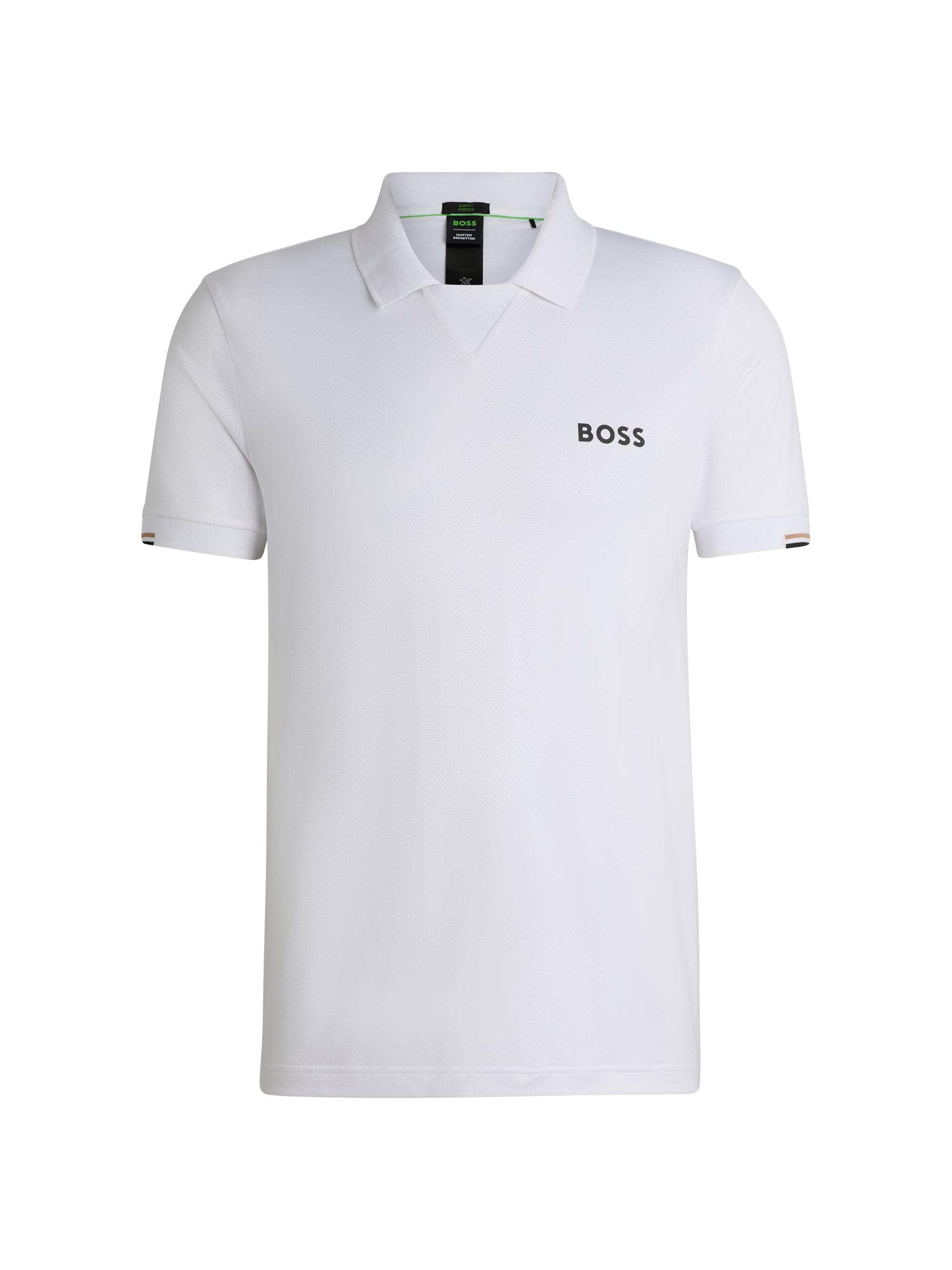 BOSS Men's  x Matteo Berrettini V-Insert Slim-Fit Polo Shirt - White