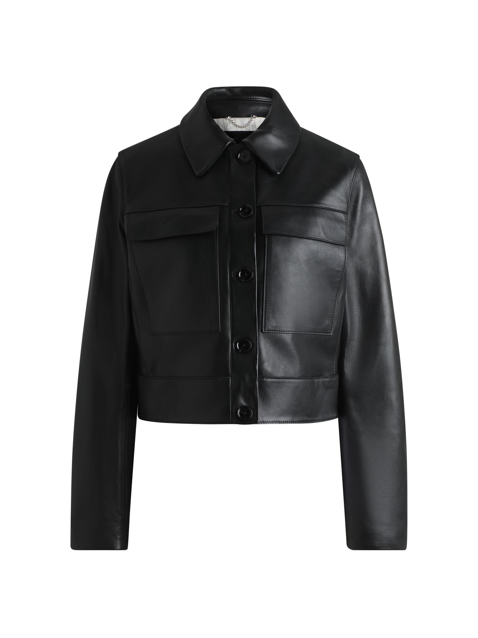 BOSS Women's Leather Jacket with Contrast Cuffs - Black