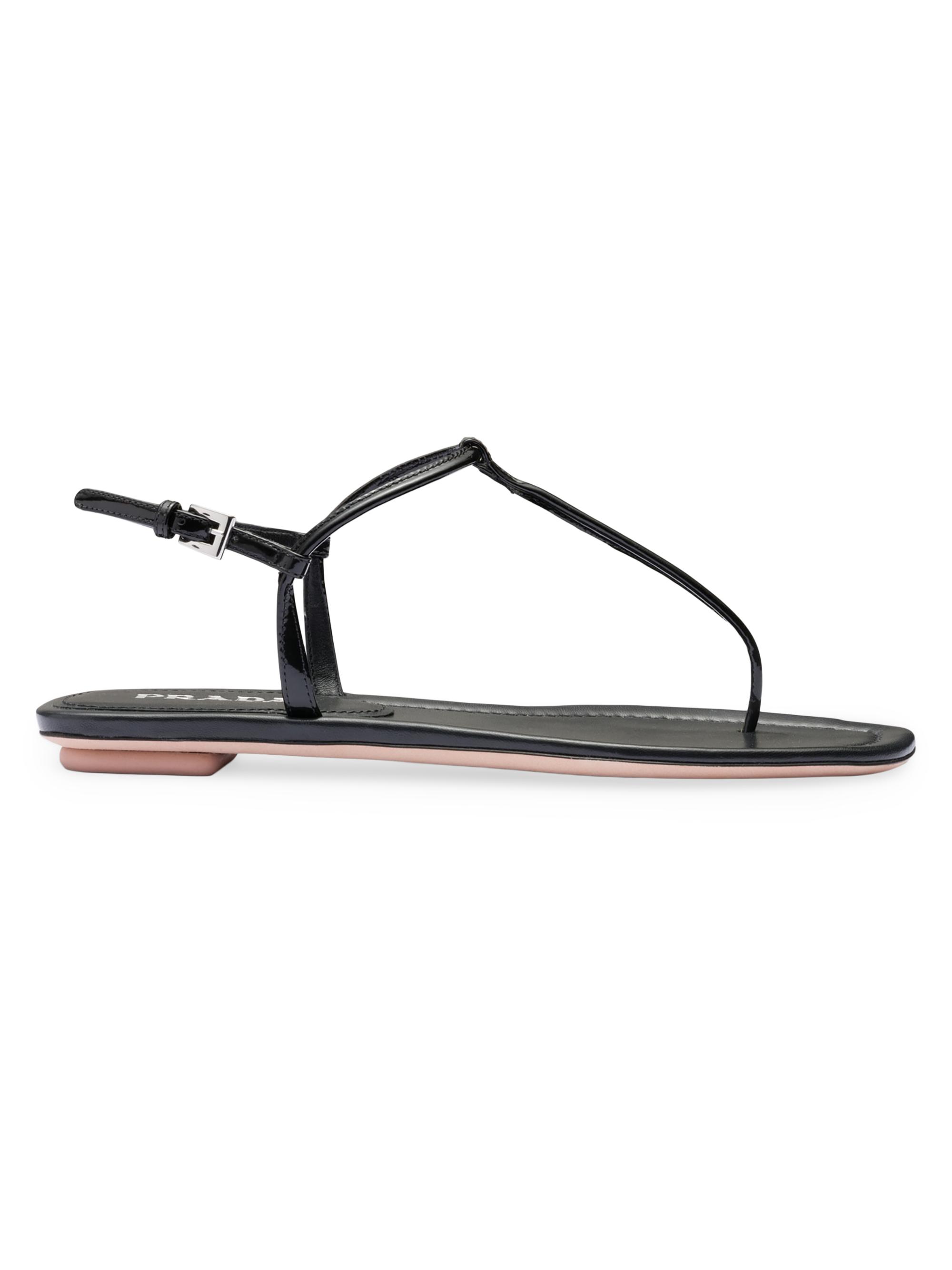 Prada Women's Patent Leather Thong Sandals - Black