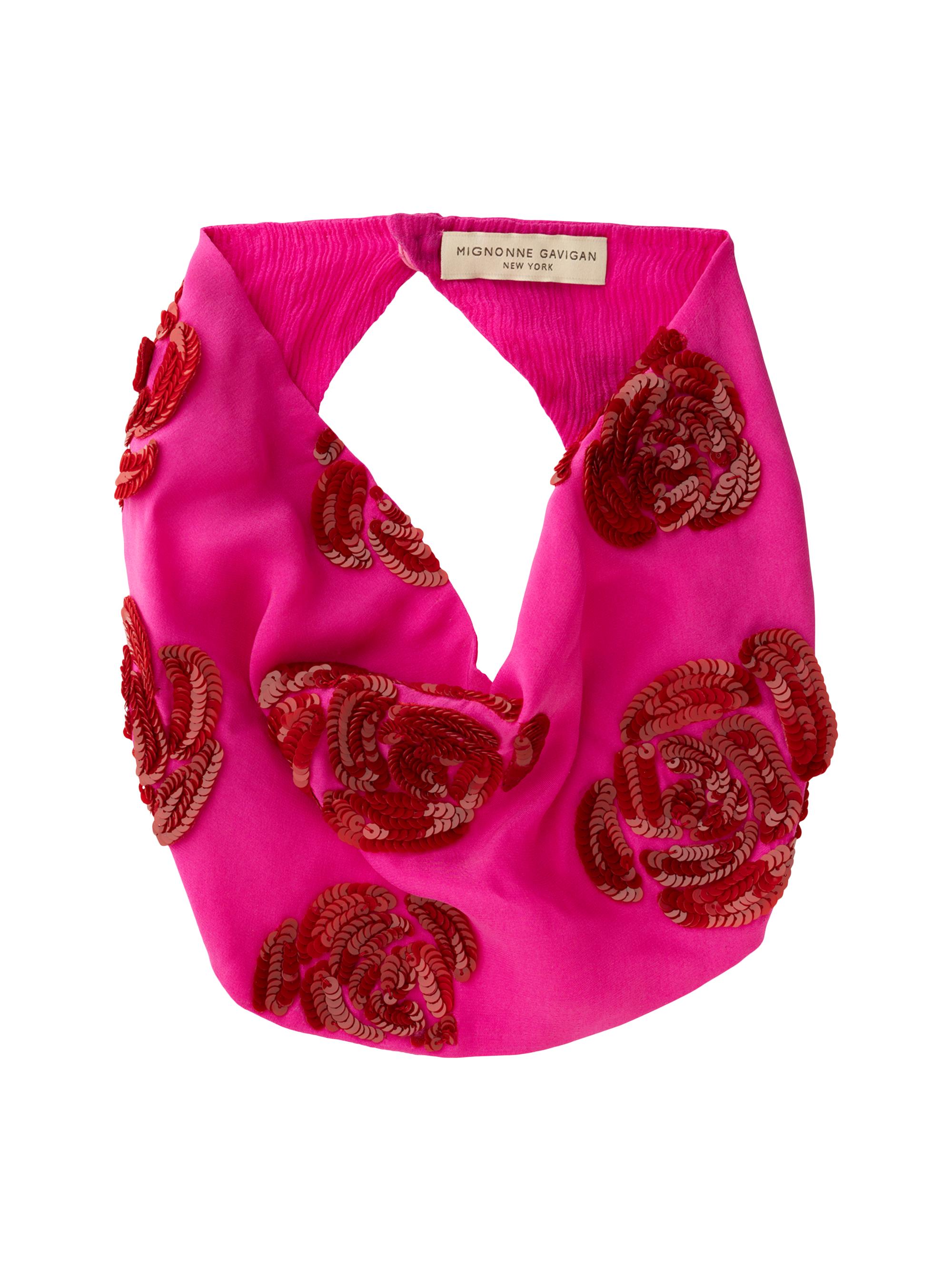 Mignonne Gavigan Women's Mercer Sequined Rose Silk Scarf Necklace - Magenta