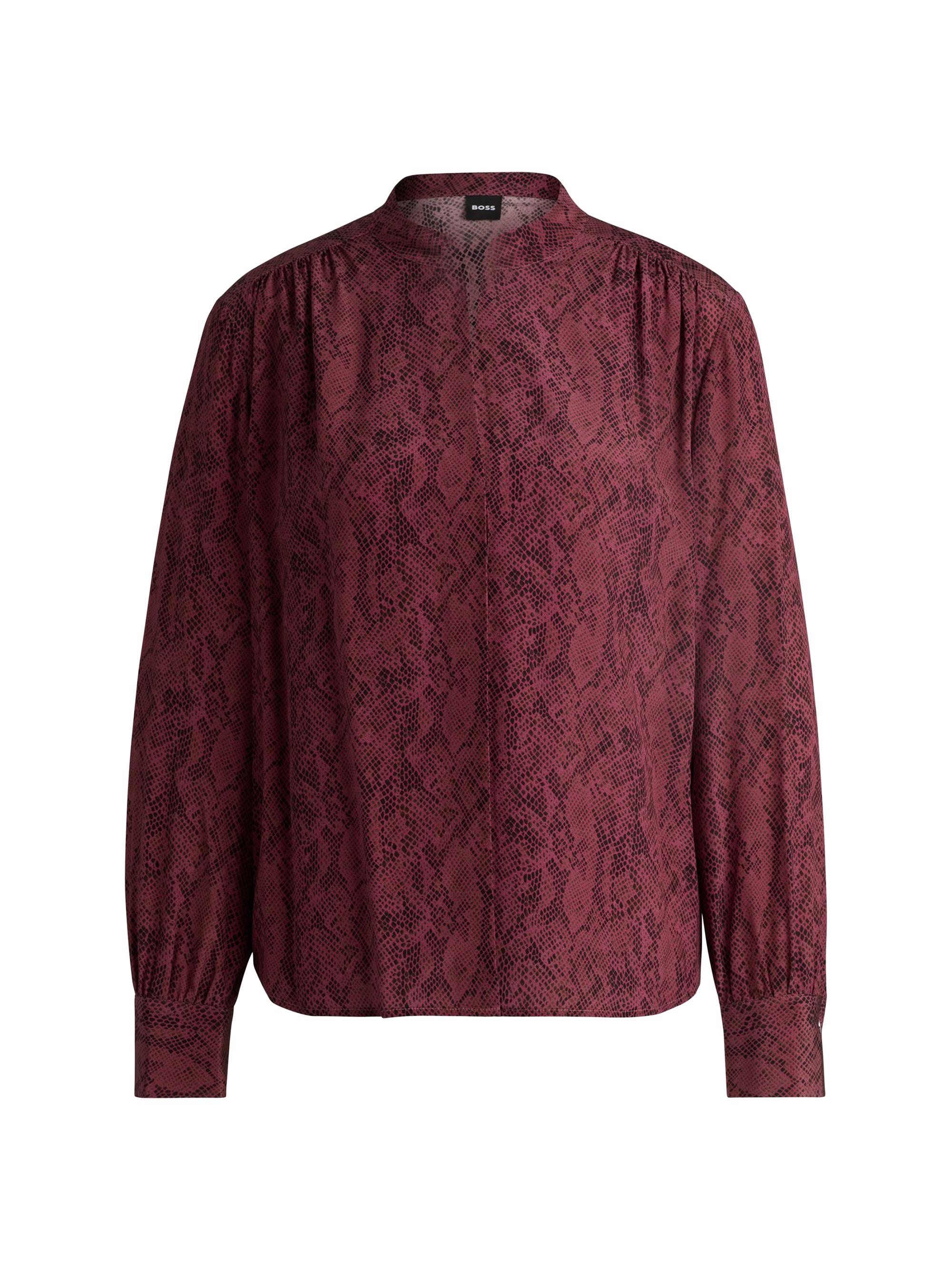 BOSS Women's Regular Fit Blouse in Snake Print Silk - Maroon Patterned