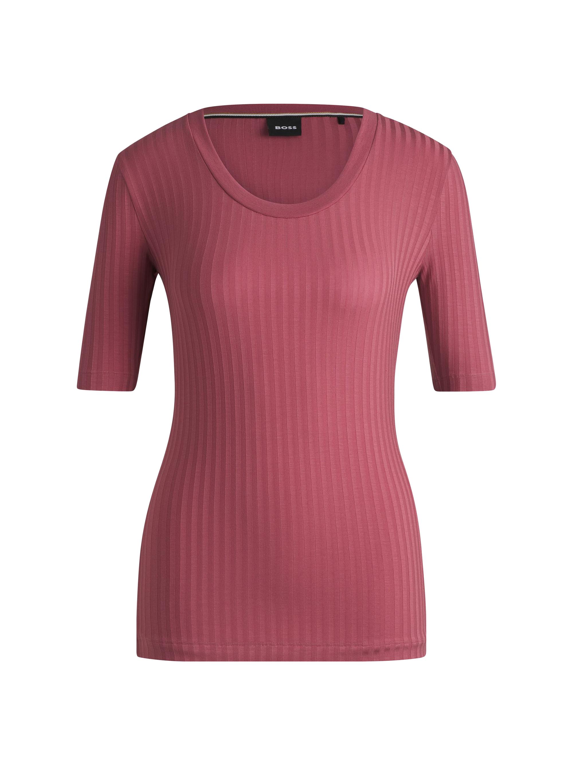 BOSS Women's Scoop-Neck Top in Stretch Fabric - Natural