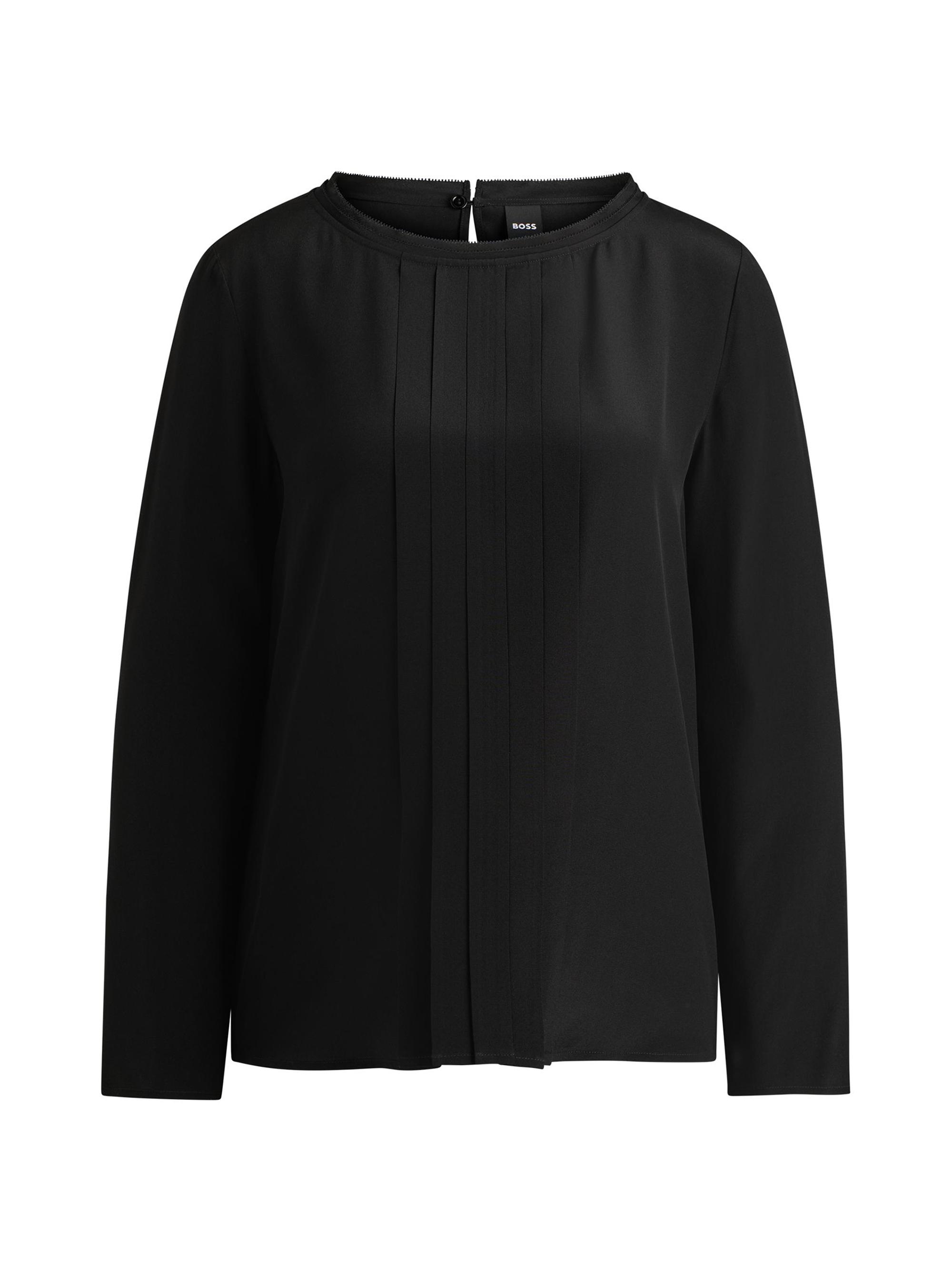 BOSS Women's Long Sleeved Blouse in Washed Silk - Black