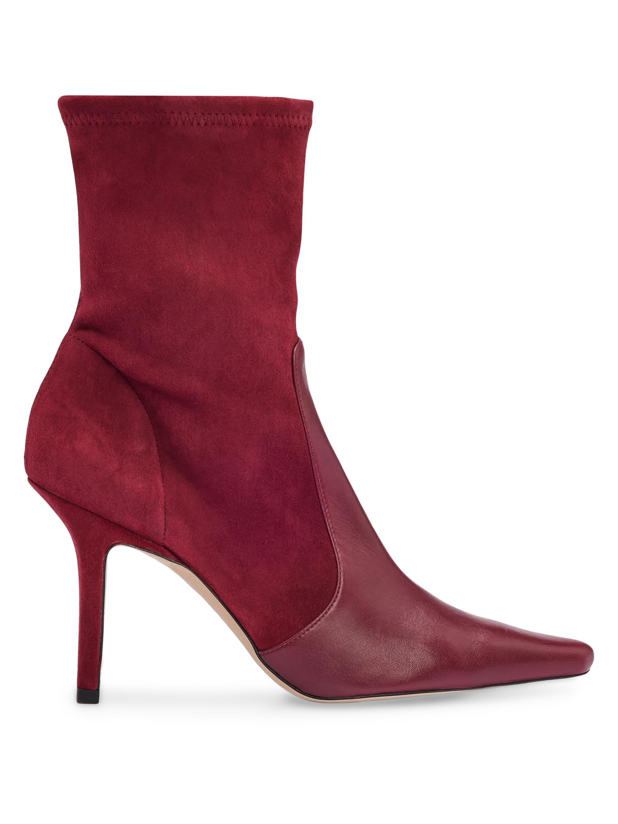 BOSS Women's Ankle Boots in Suede and Leather with Side Zip - Dark Red
