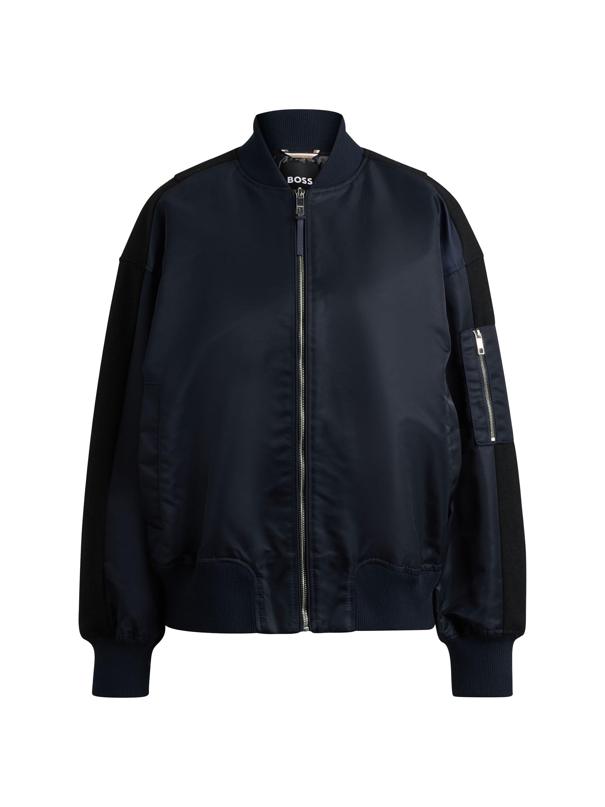 BOSS Women's Water Repellent Bomber Jacket with Zipped Sleeve Pocket - Dark Blue