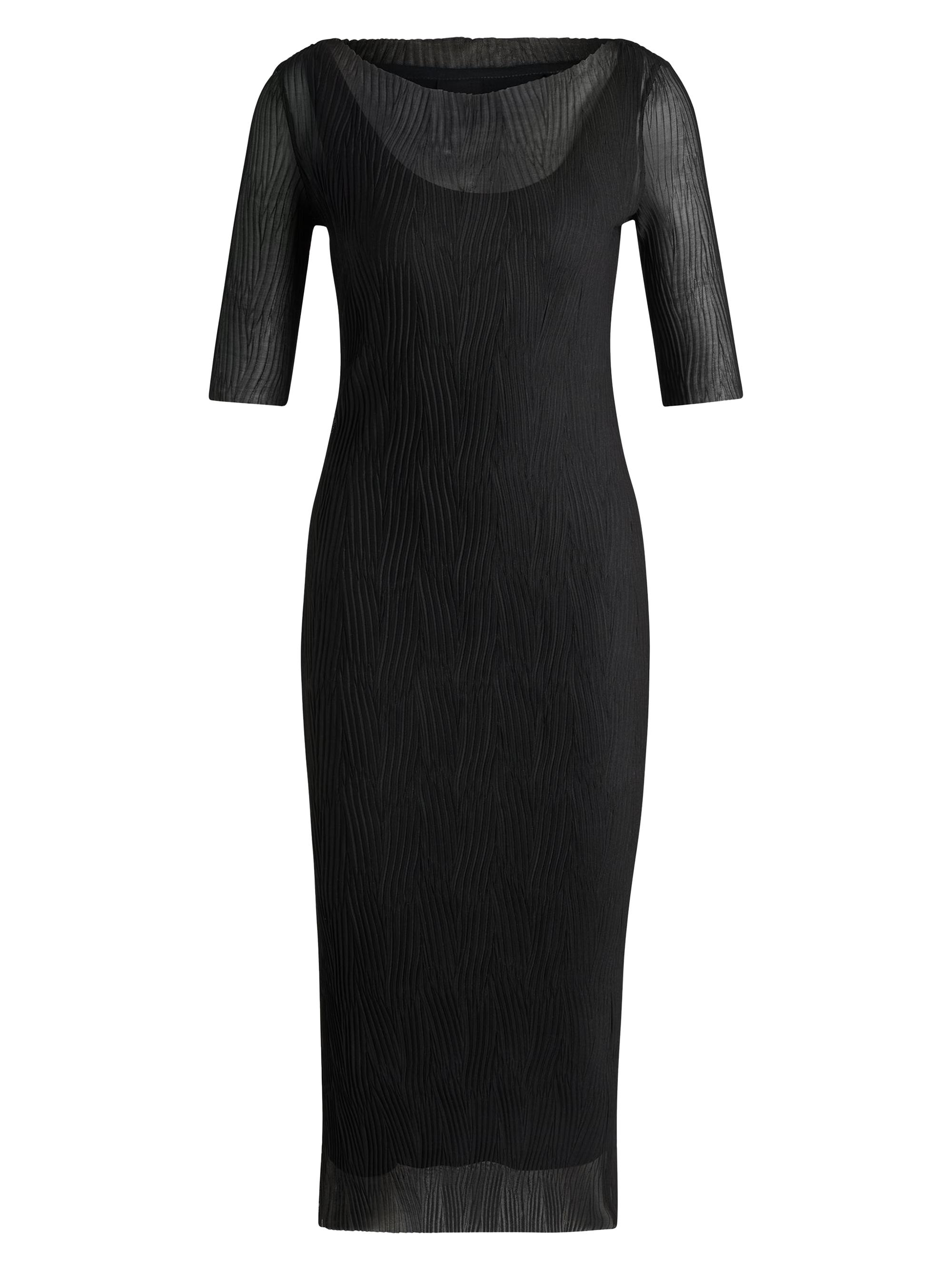 BOSS Women's Cropped Sleeve Dress in Plissé Tulle - Black