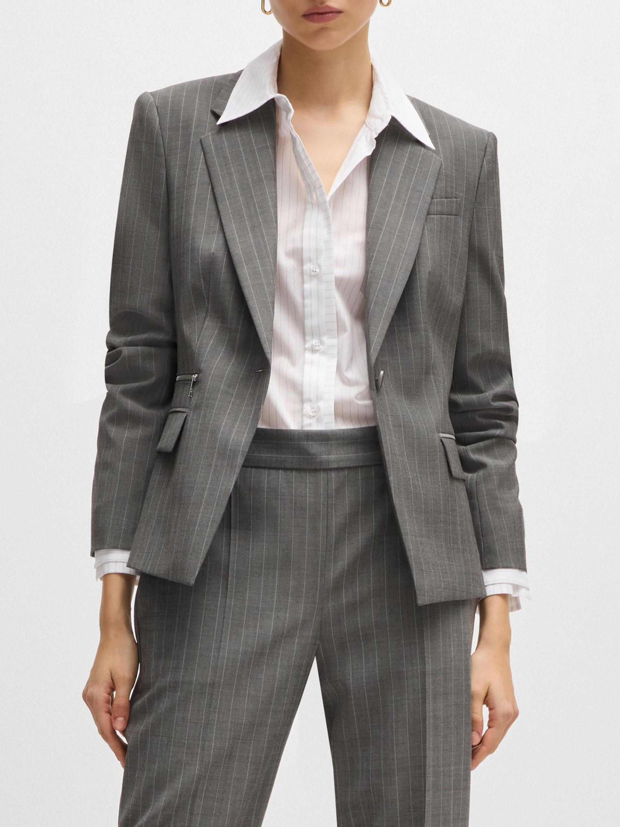 BOSS Women's Slim Fit Jacket in Striped Wool - Patterned Grey