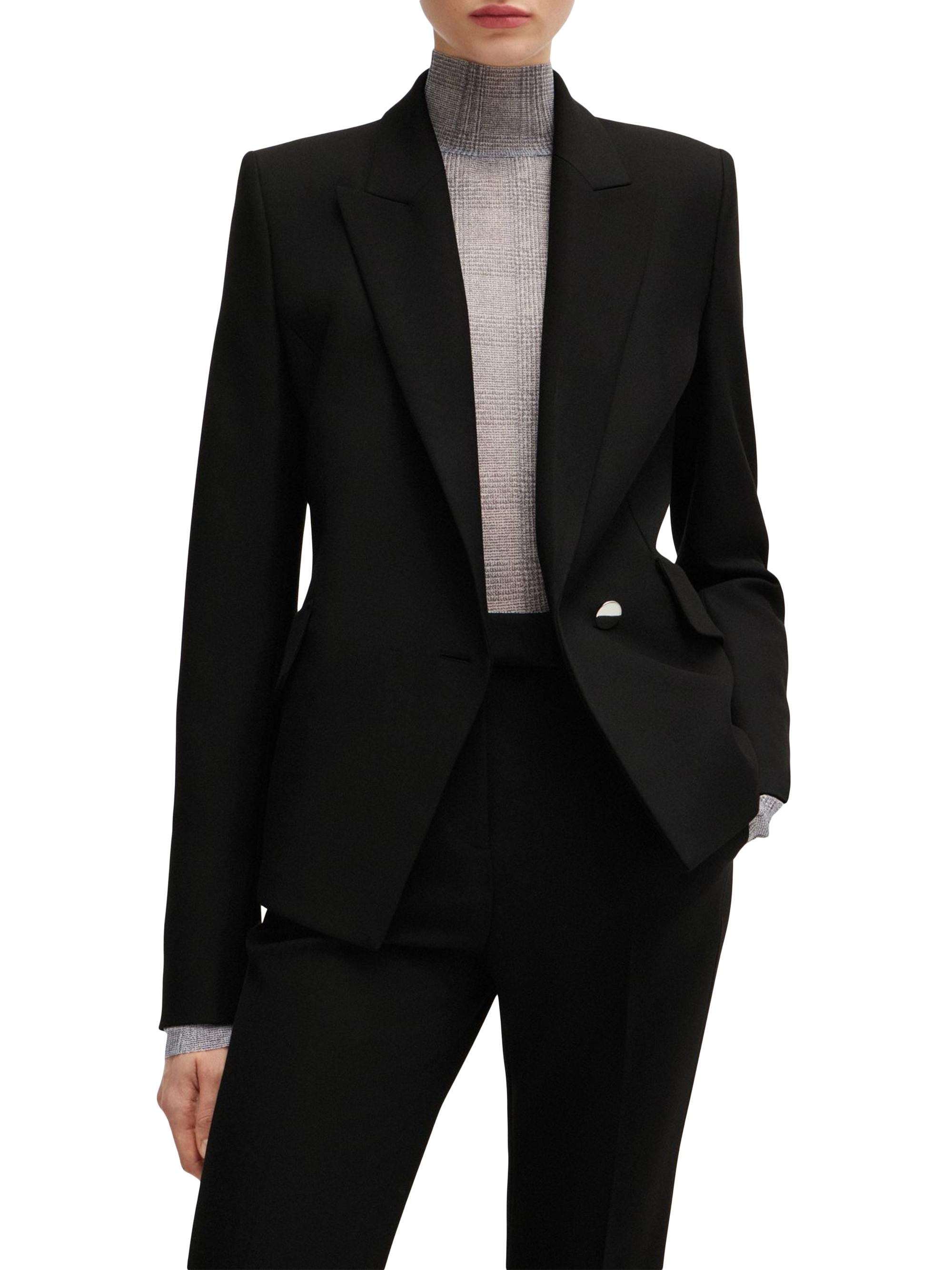 BOSS Women's Regular Fit Double Breasted Jacket in Stretch Material - Black