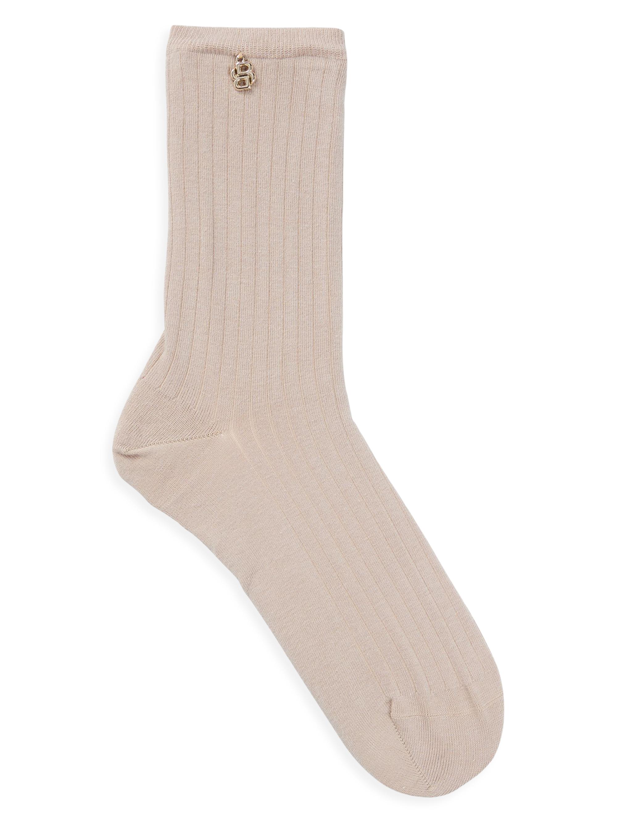 BOSS Women's Regular Length Socks with Metallic Double Monogram - Beige