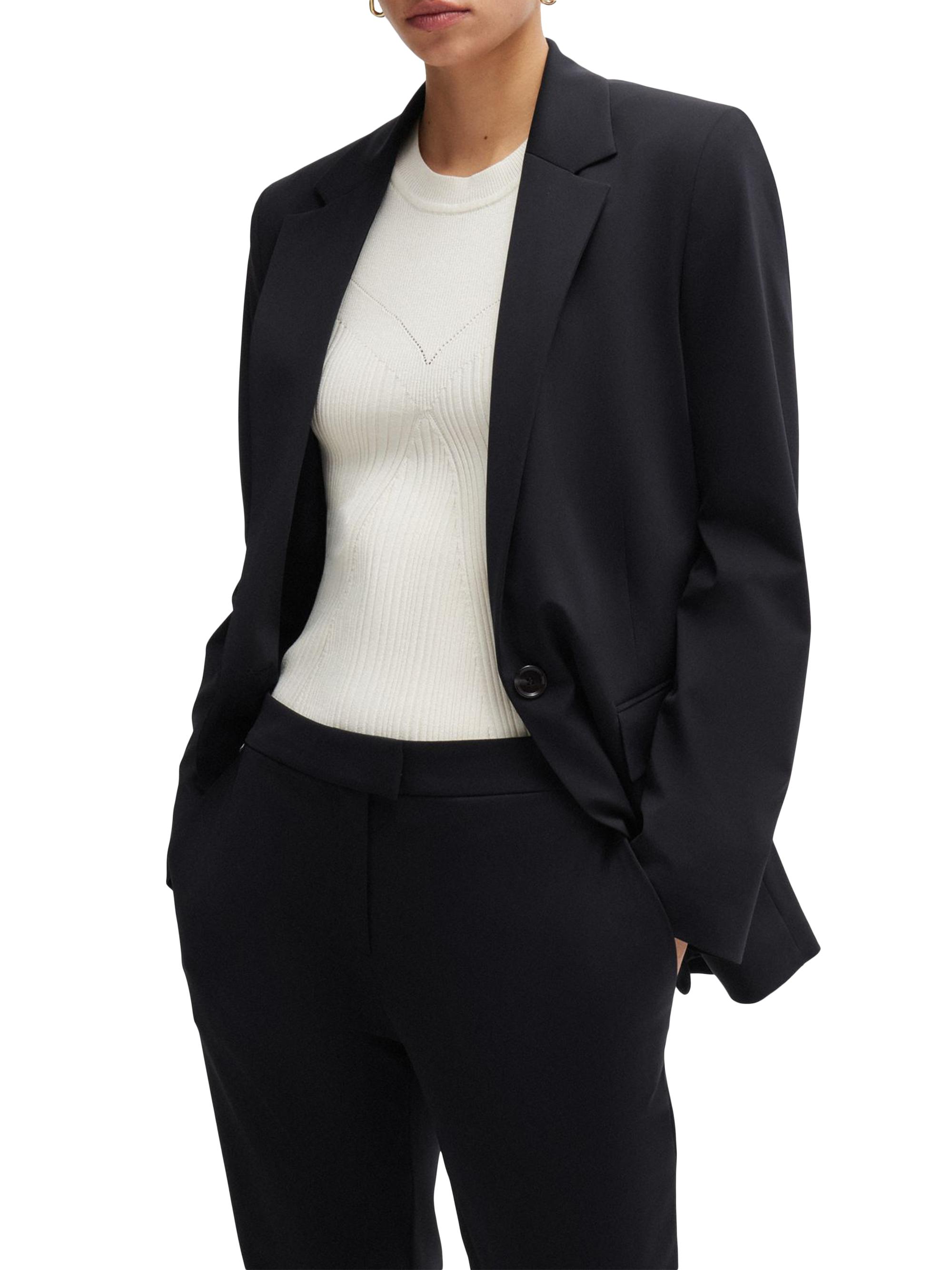 BOSS Women's Relaxed Fit Jacket in Crease Resistant Stretch Jersey - Black