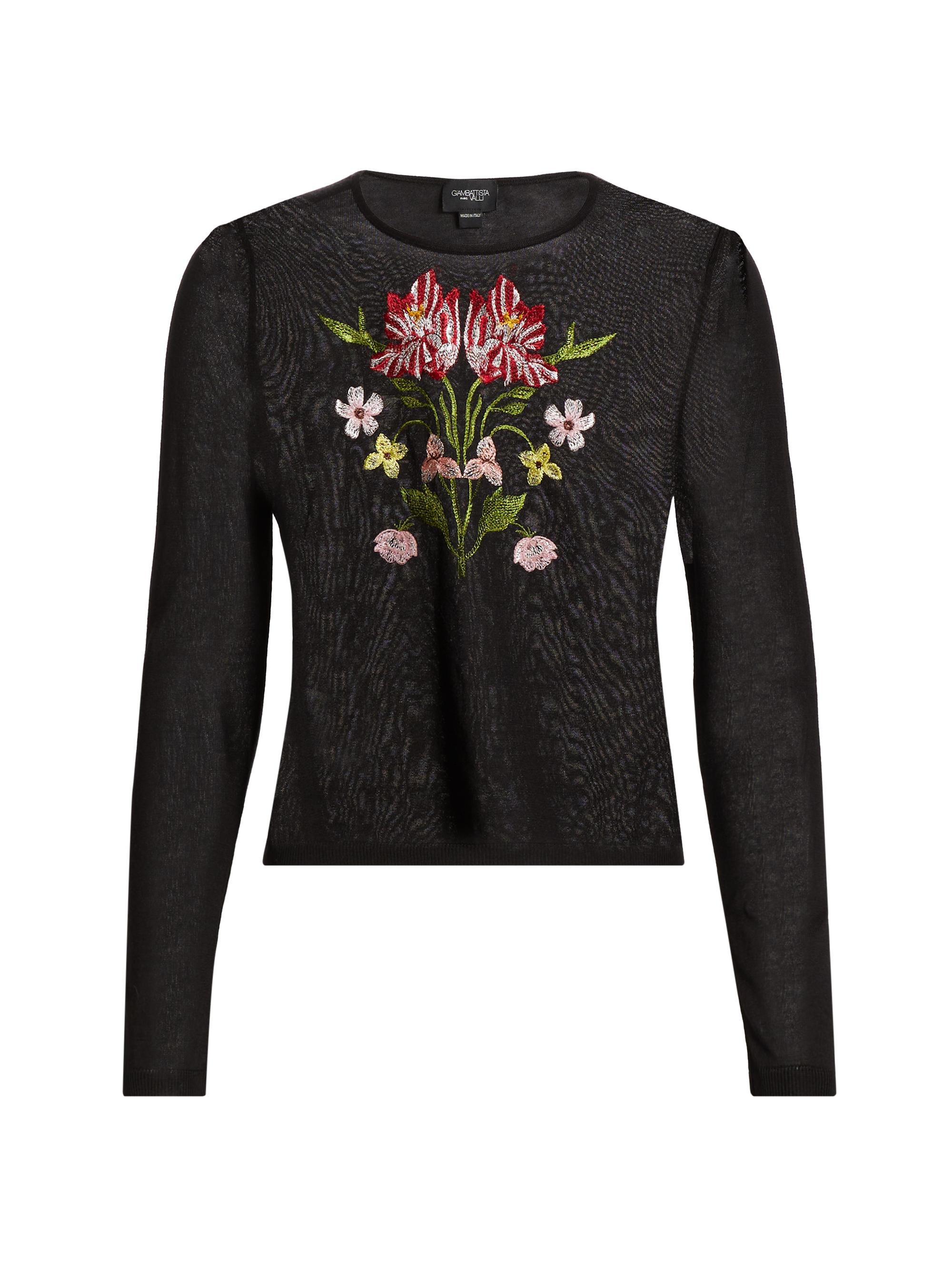 Giambattista Valli Women's Embroidered Floral Cashmere-Silk Top - Black