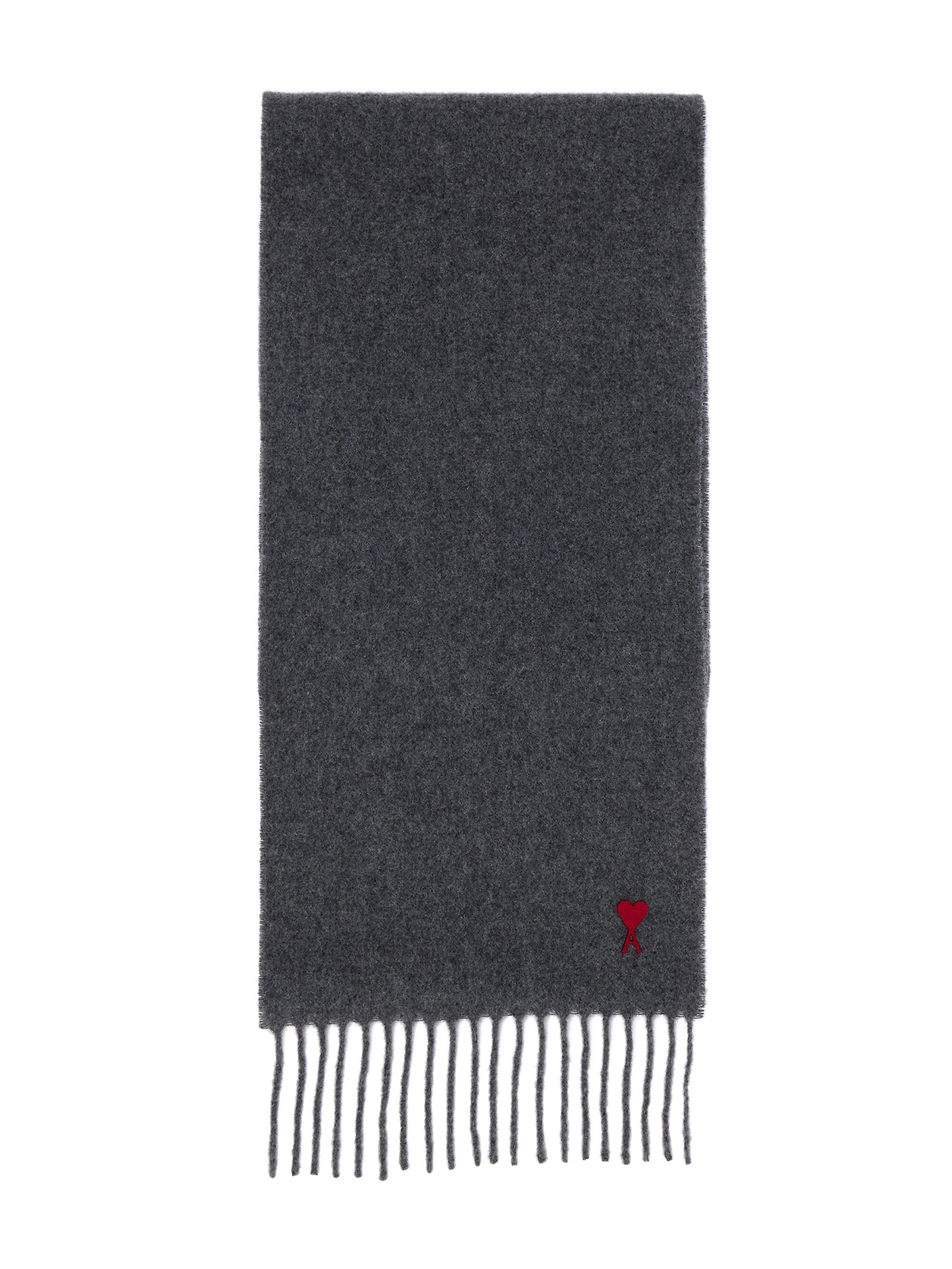 AMI Paris Men's Ami de Coeur Wool Fringe Scarf - Dark Grey