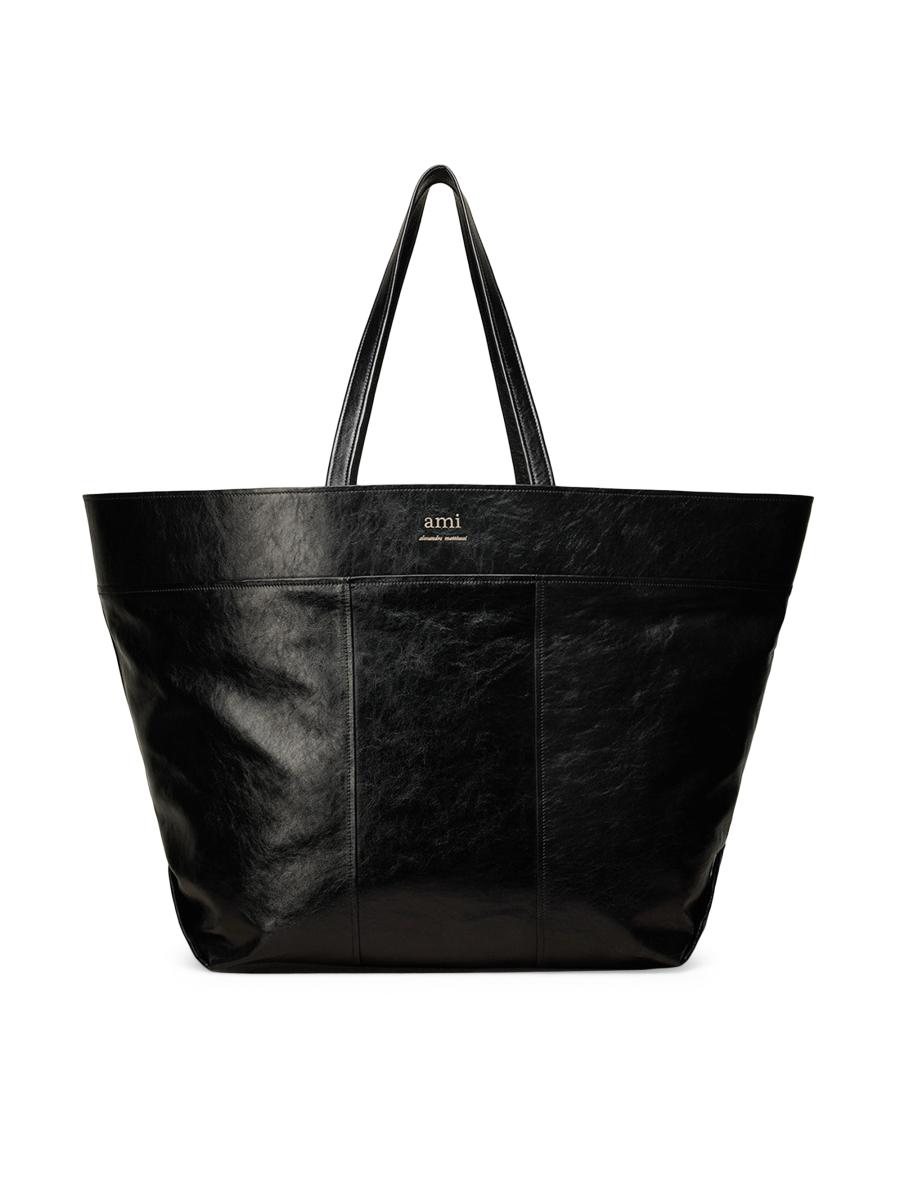 AMI Paris★ブラック ミディ レザー トートバッグ ブラック レザー ミディ マキシ トートバッグ ブラック | AMI PARIS