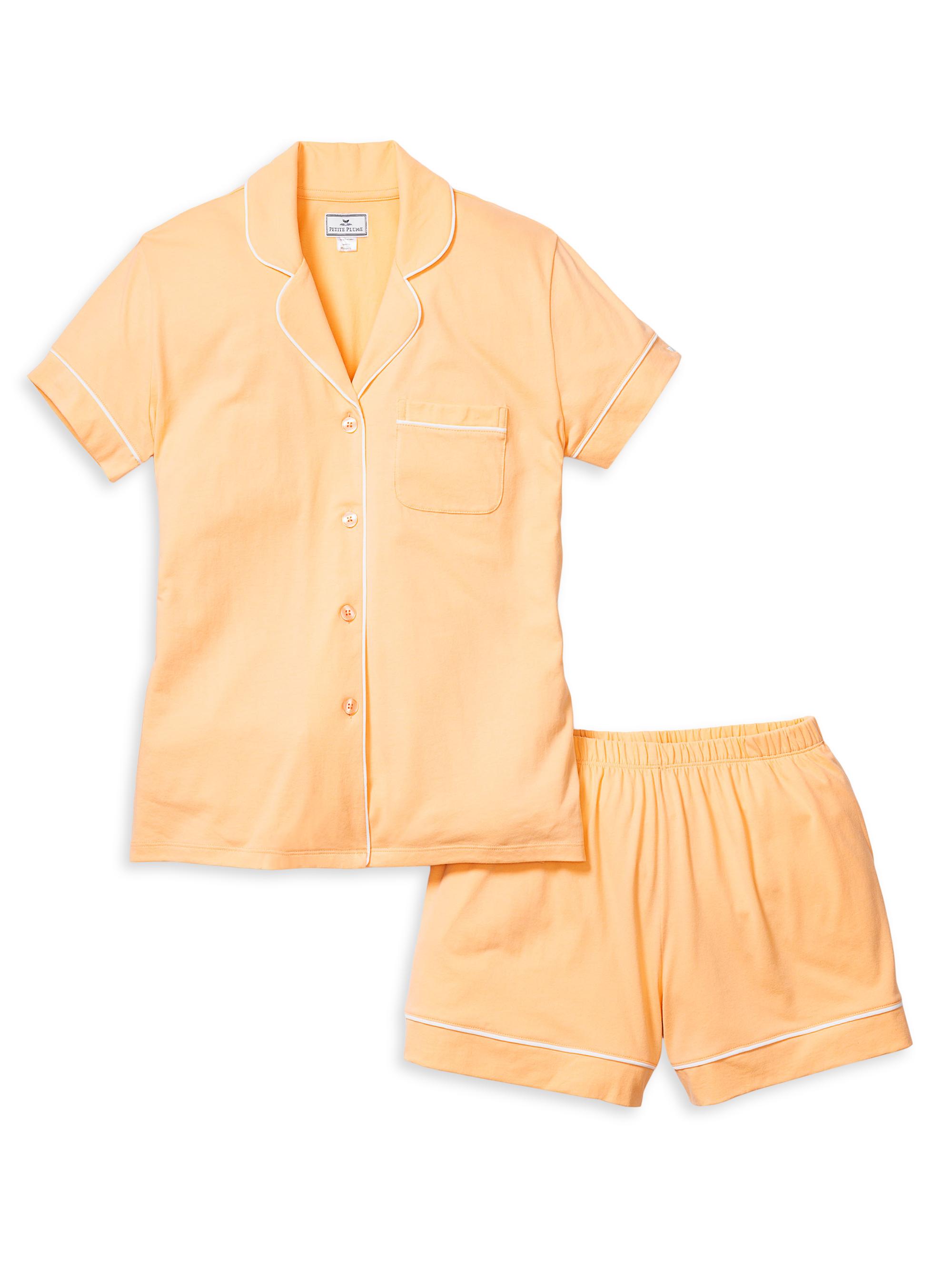 Petite Plume 2-Piece Luxe Pima Pajama Shorts Set - Orange