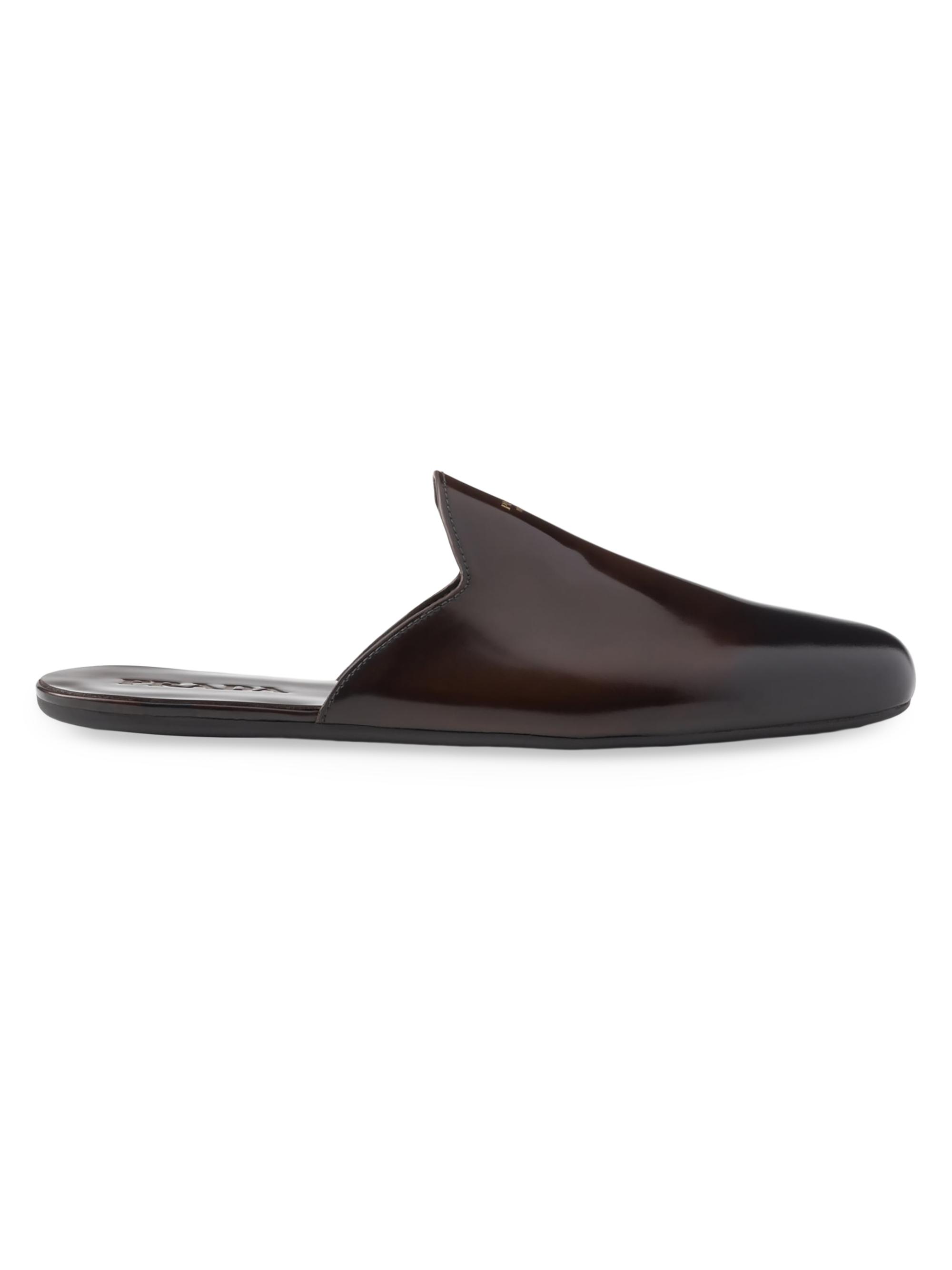 Prada Men's Brushed Leather Slippers - Brown