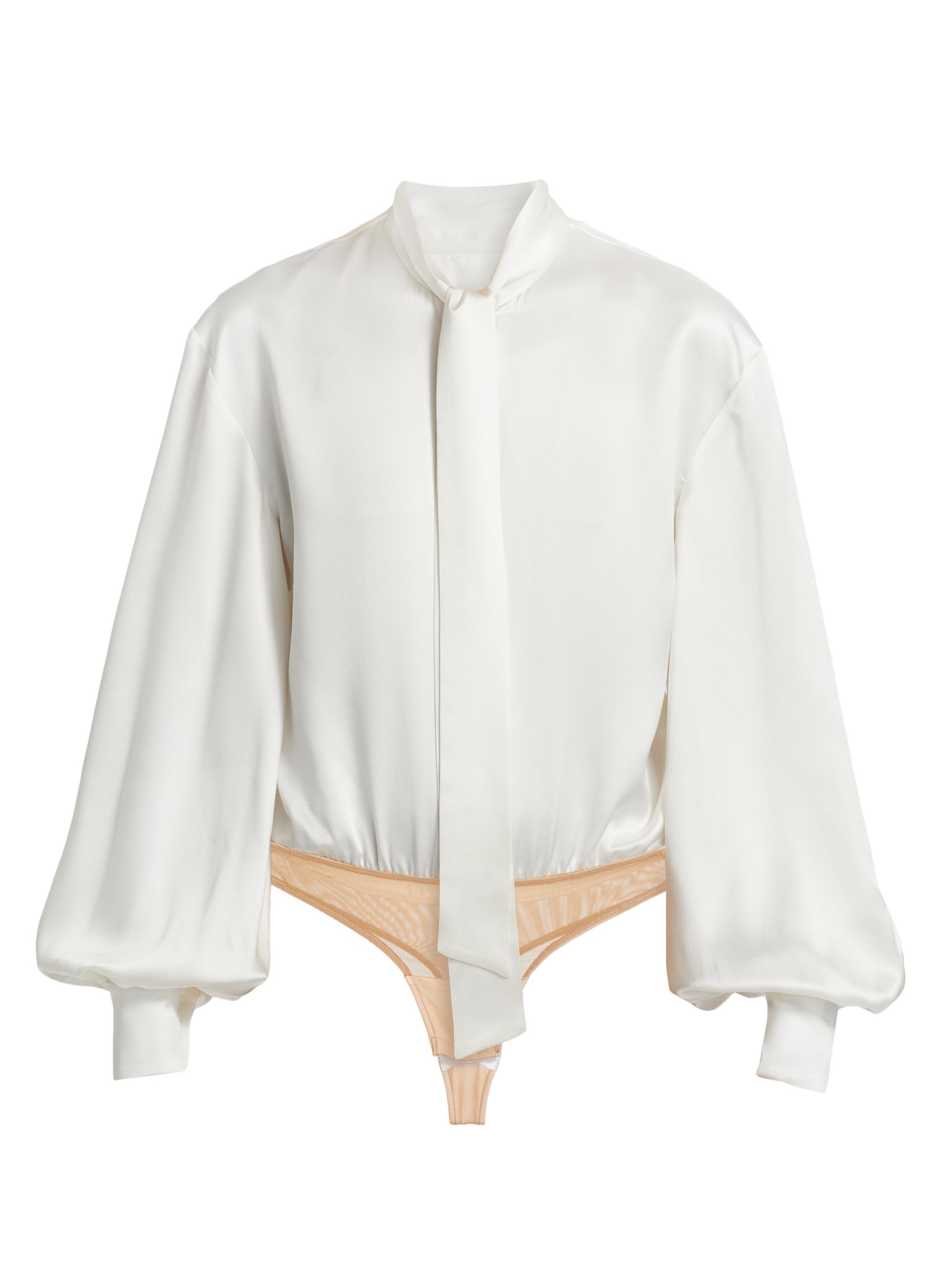 Sergio Hudson Women's Tie-Front Silk Bodysuit - Snow