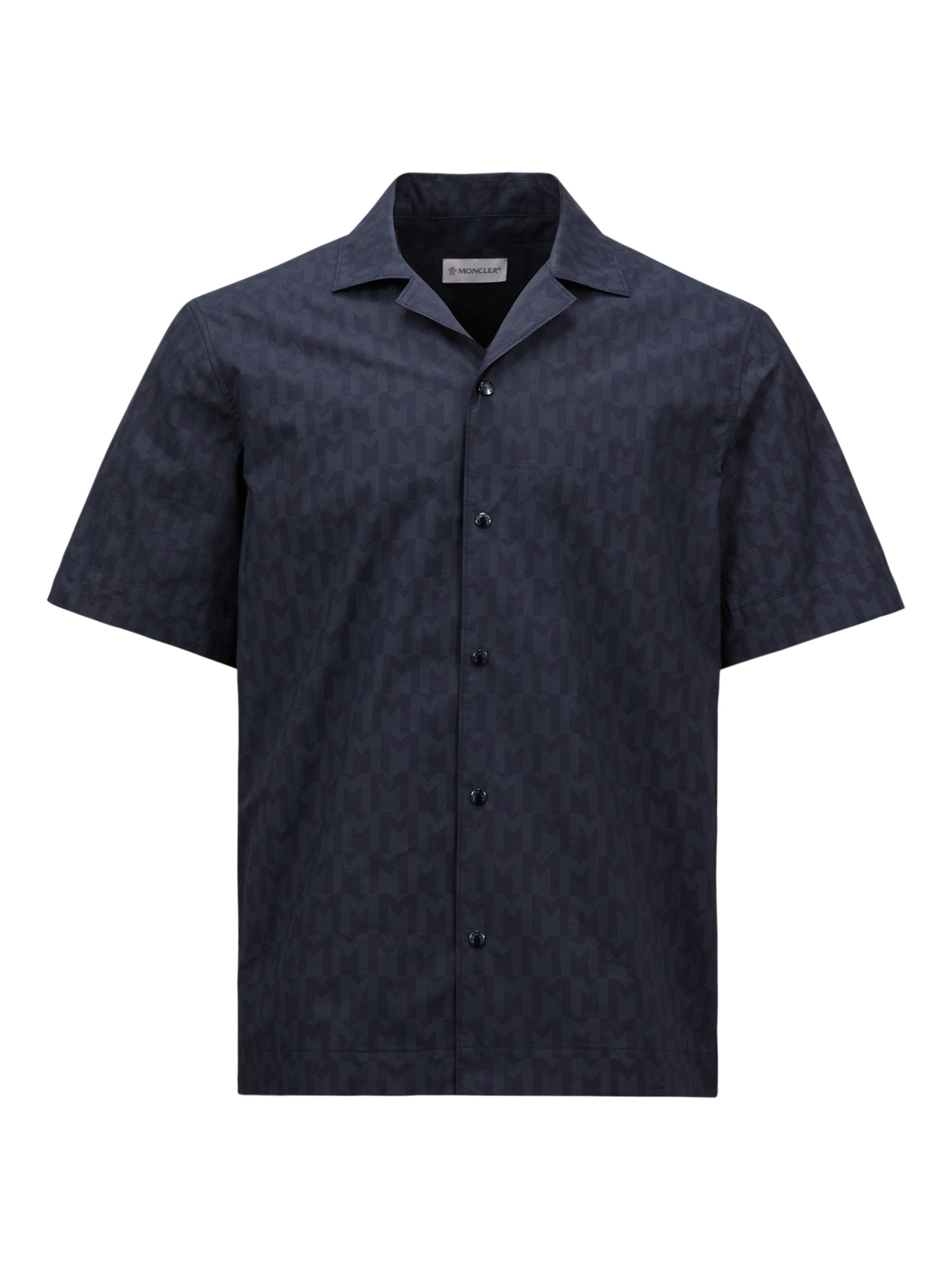 Moncler Men's Printed Monogram Poplin Short Sleeve Shirt - Blue