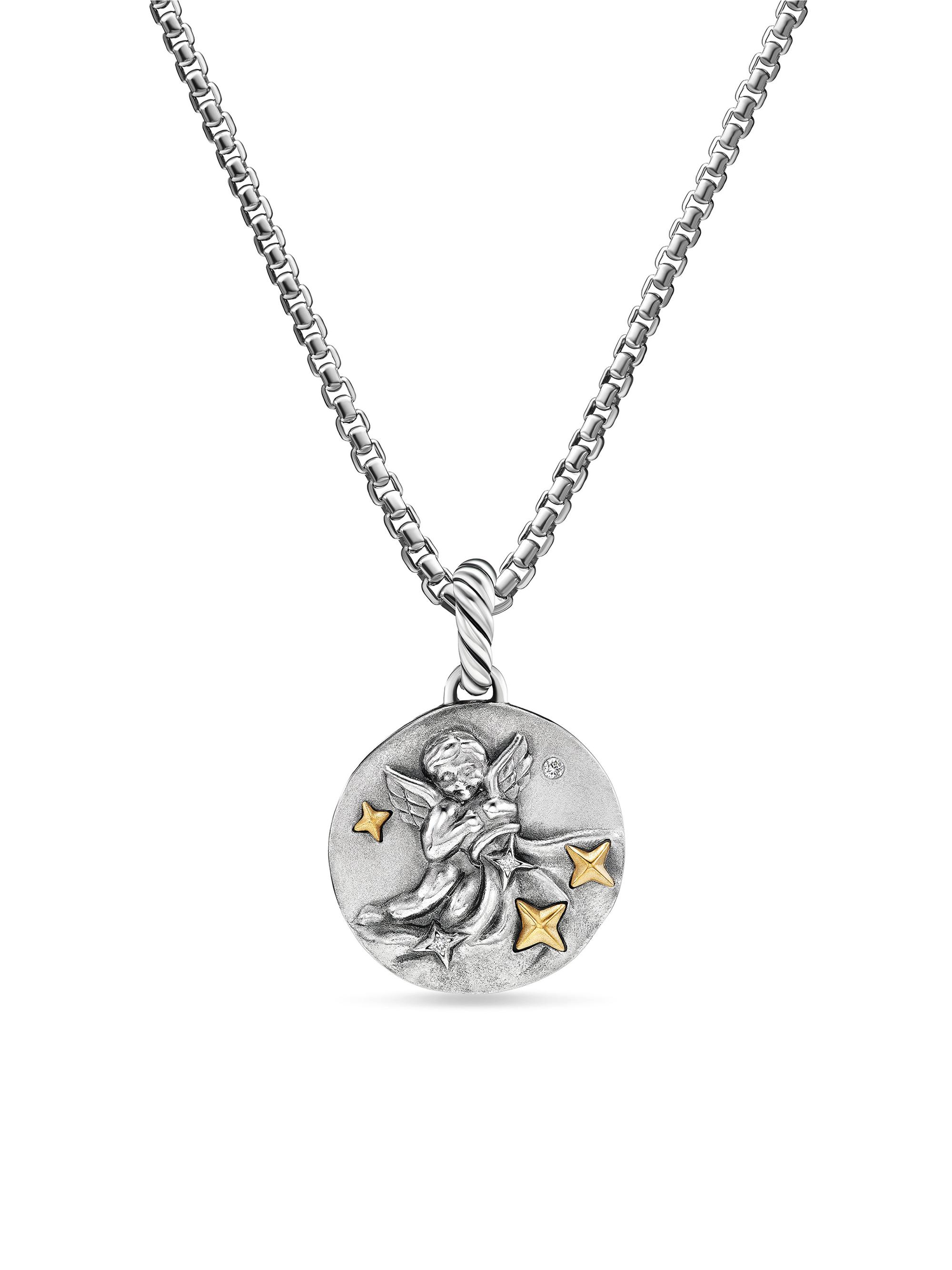 David Yurman Women's Amulet in Sterling Silver with 18K Yellow Gold and Diamonds, 19MM - Aquarius