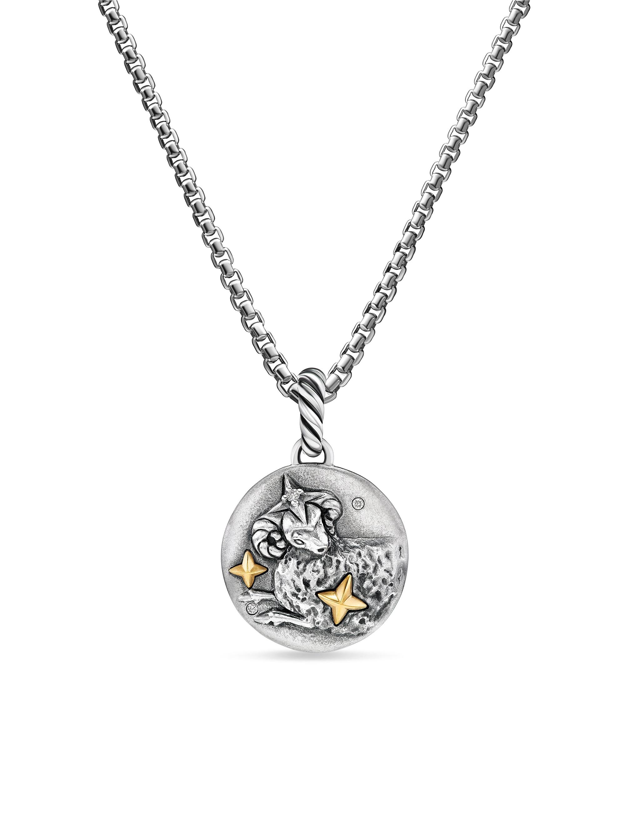 David Yurman Women's Amulet in Sterling Silver with 18K Yellow Gold and Diamonds, 19MM - Aries