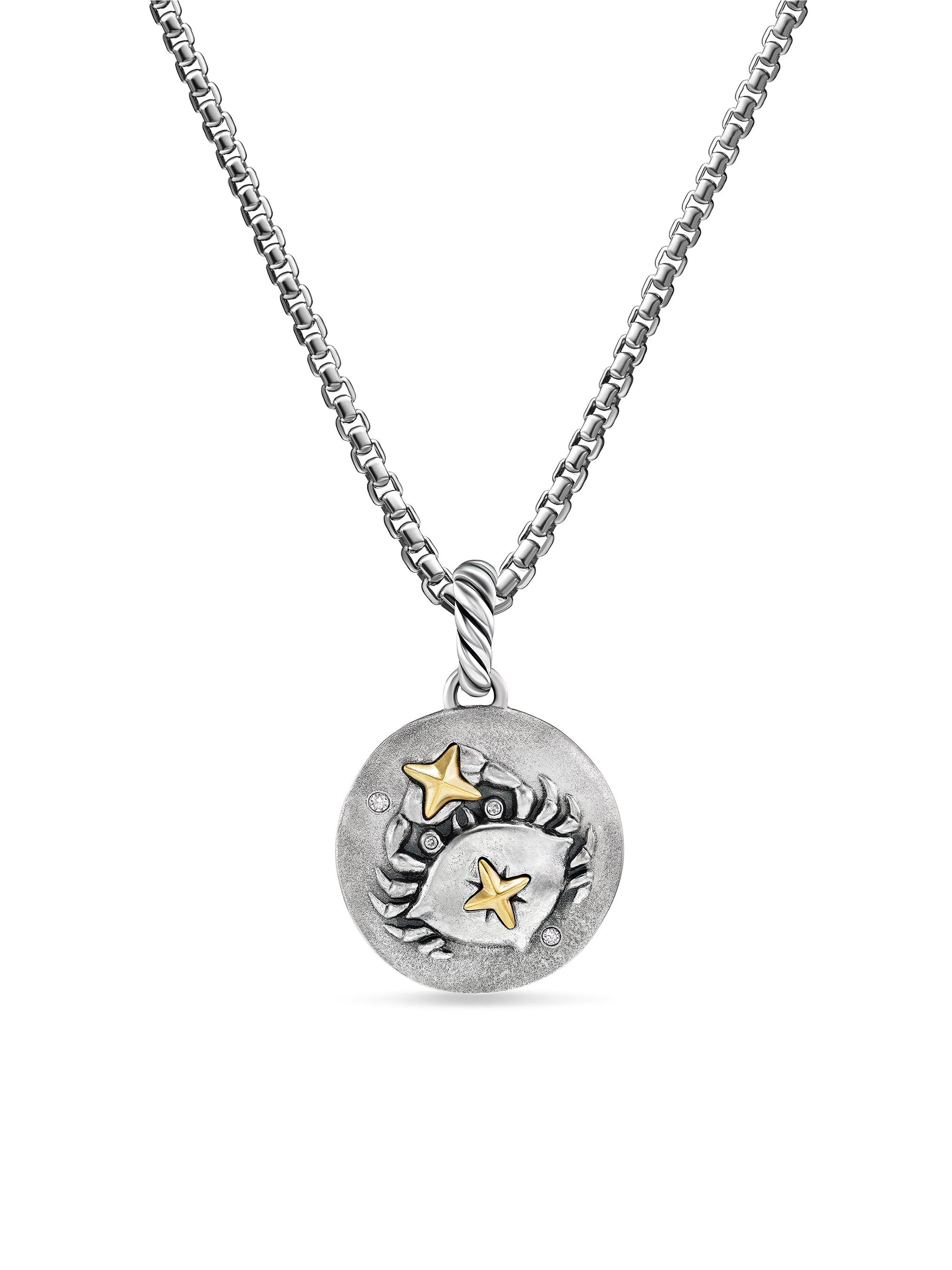 David Yurman Women's Amulet in Sterling Silver with 18K Yellow Gold and Diamonds, 19MM - Cancer