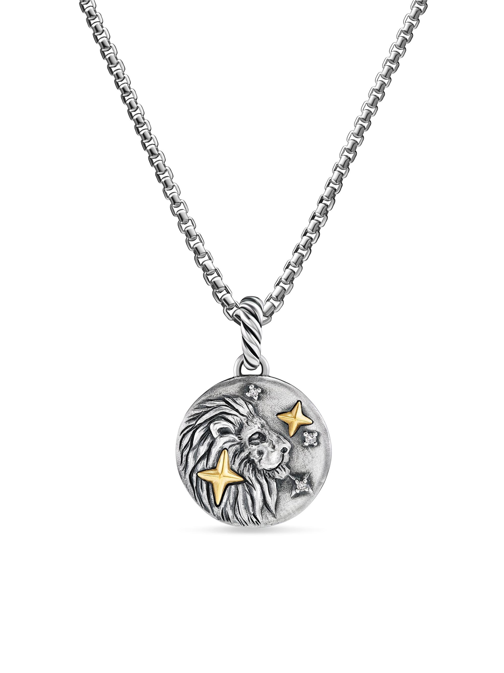 David Yurman Women's Amulet in Sterling Silver with 18K Yellow Gold and Diamonds, 19MM - Leo
