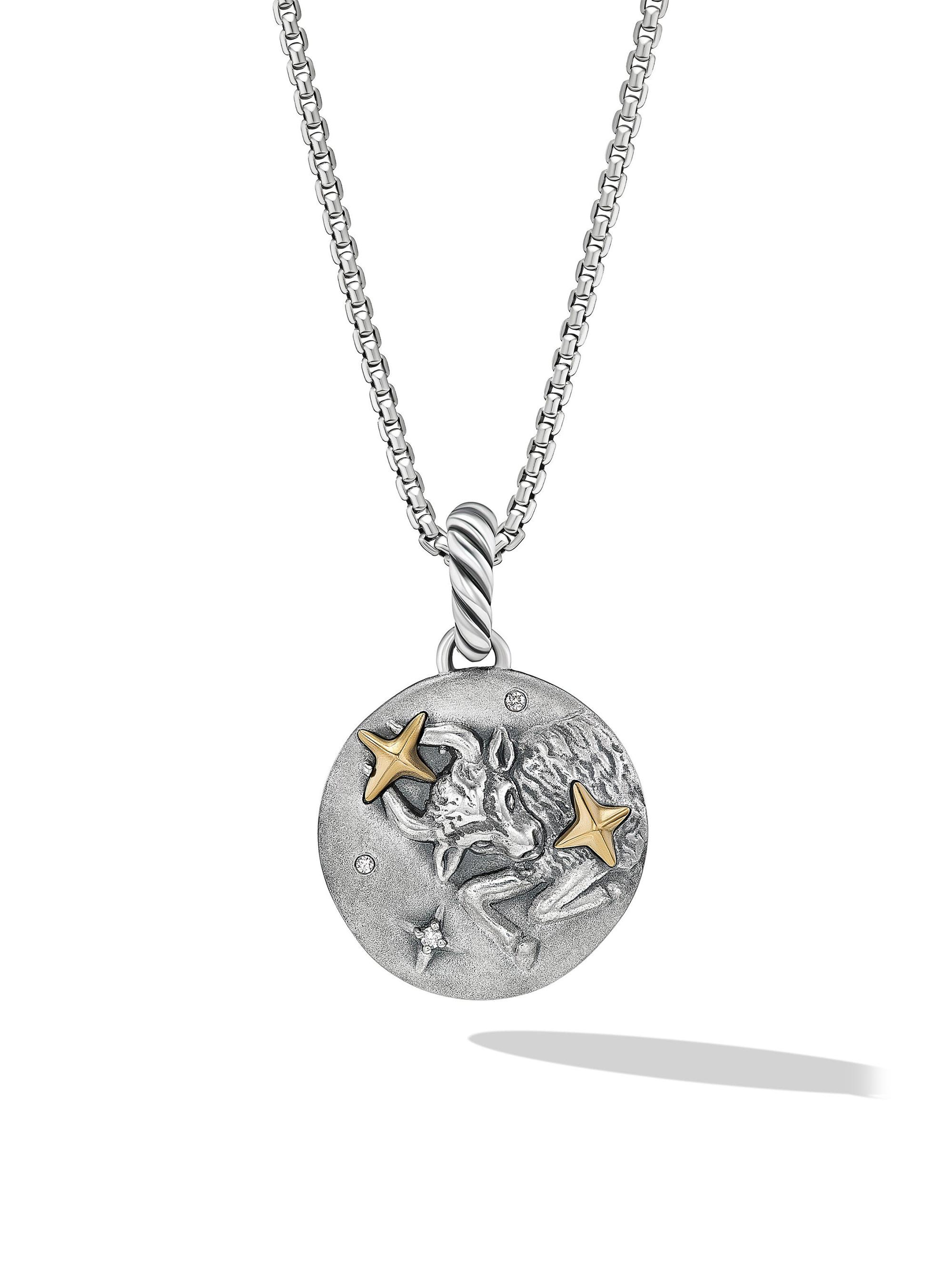 David Yurman Women's Amulet in Sterling Silver with 18K Yellow Gold and Diamonds, 19MM - Taurus