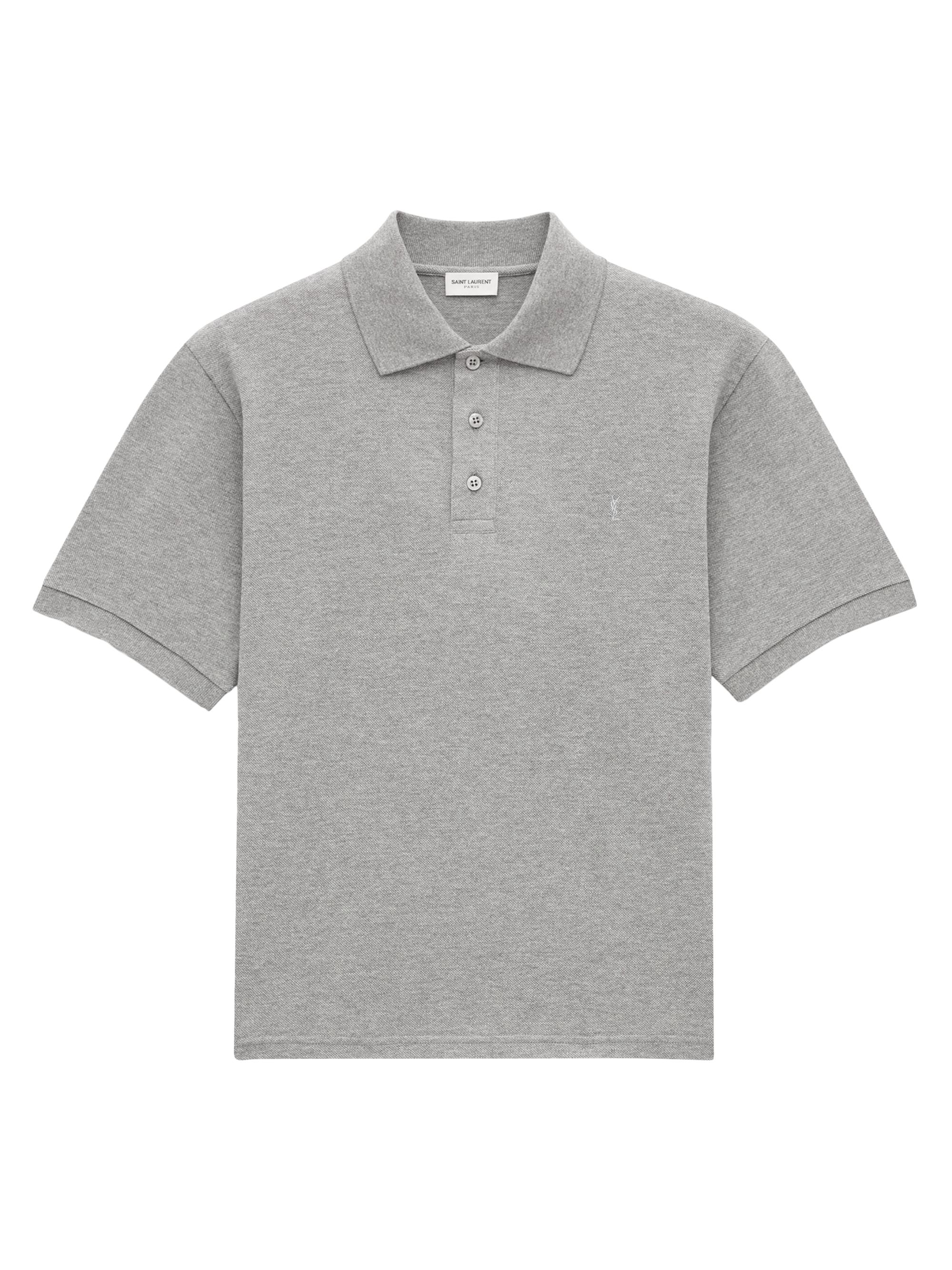 Saint Laurent Men's Cassandre Polo Shirt in Pique - Gris Chine