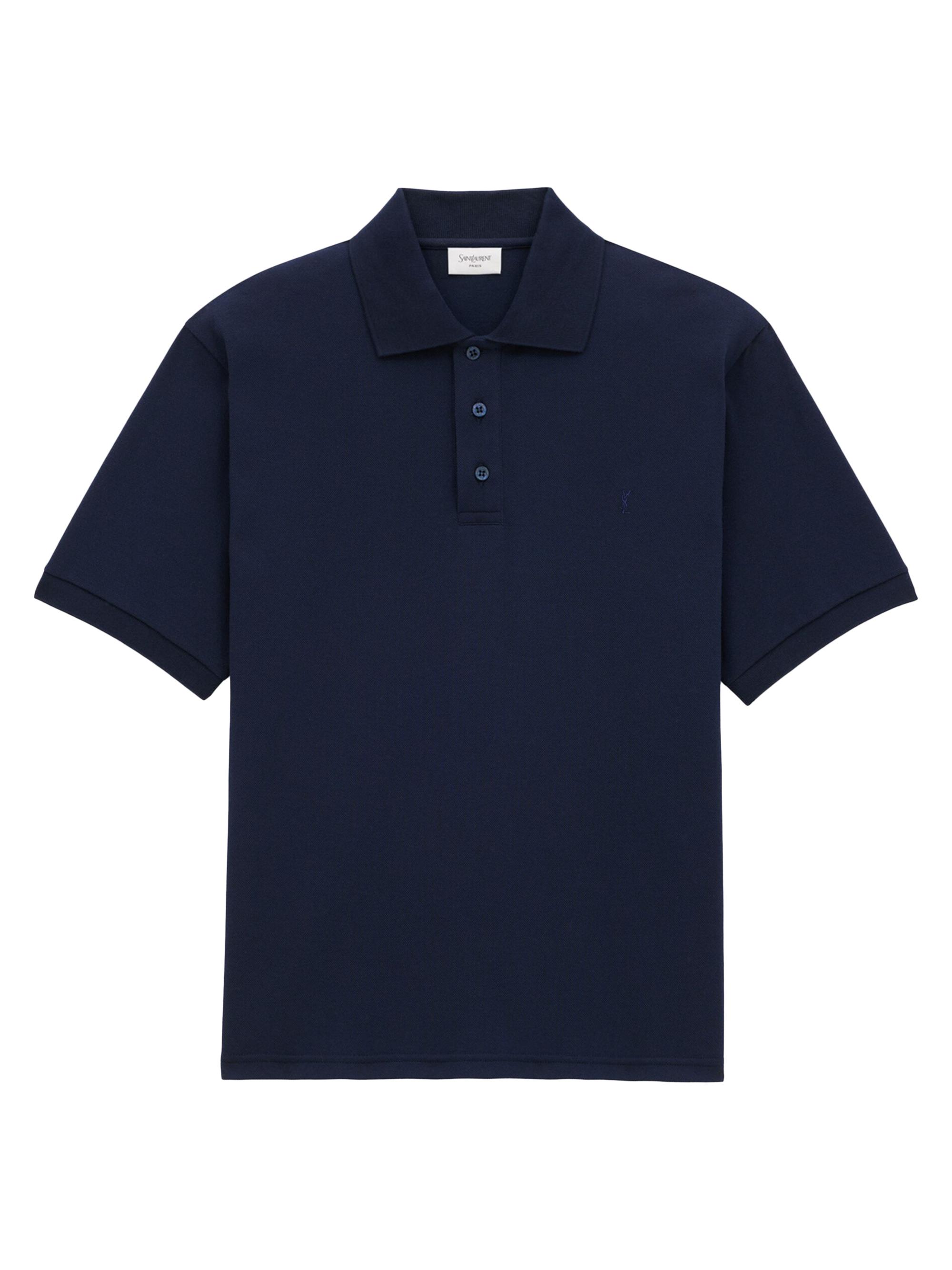 Saint Laurent Men's Cassandre Polo Shirt in Pique - Marine