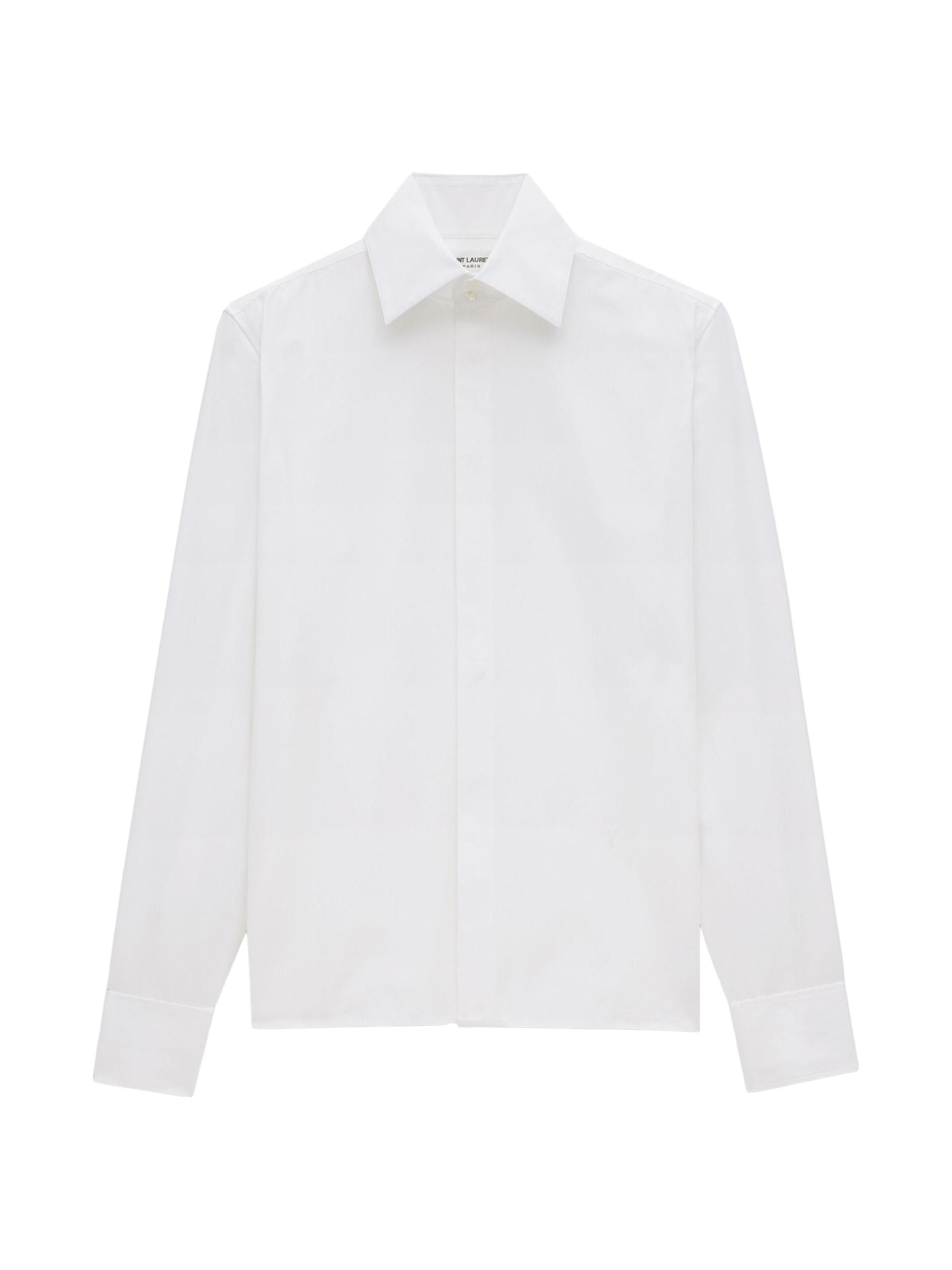 Saint Laurent Men's Cassandre Shirt in Cotton Poplin - Blanc
