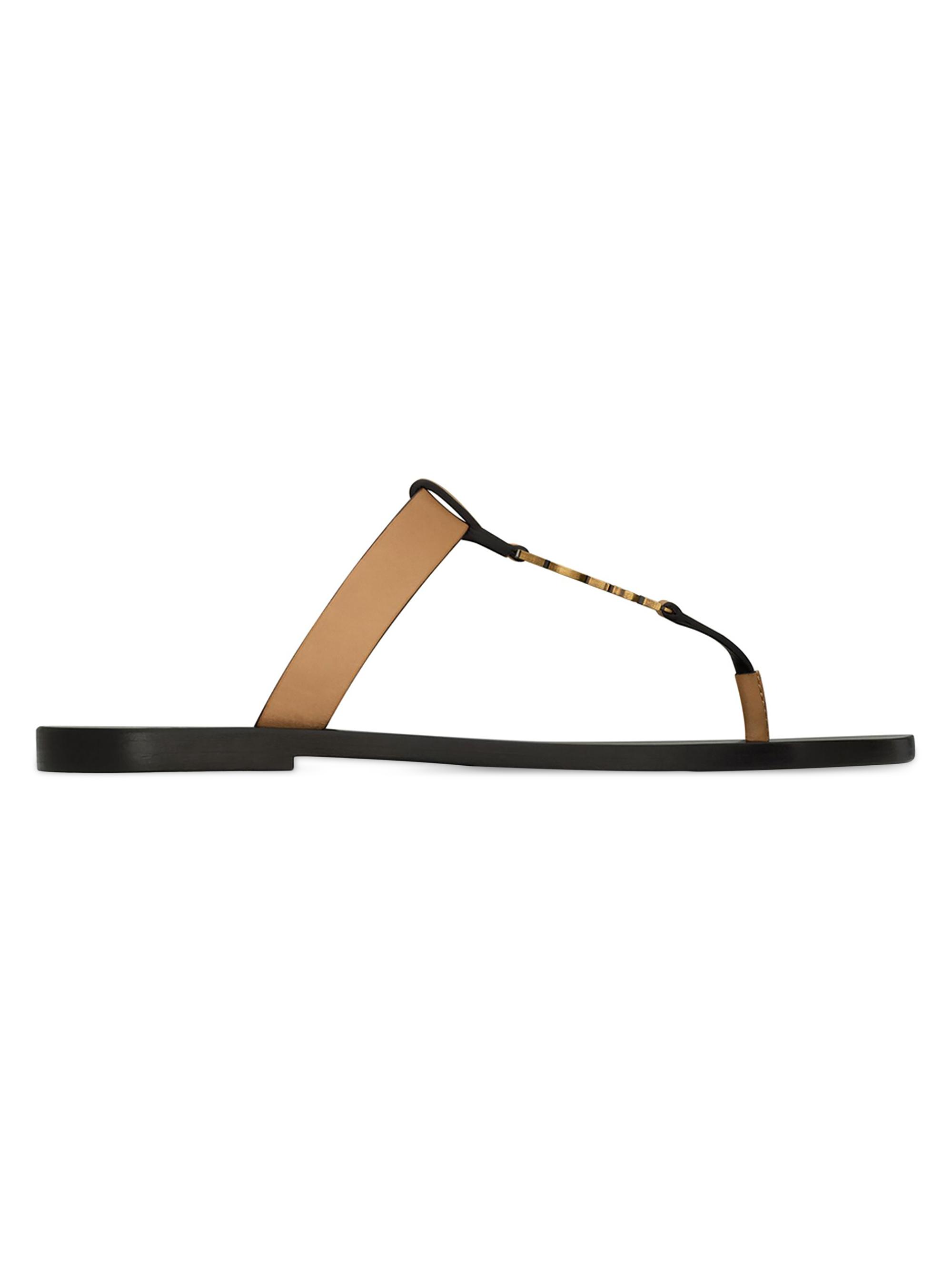 Saint Laurent Men's Cassandre Slides in Smooth Leather - Brown Gold