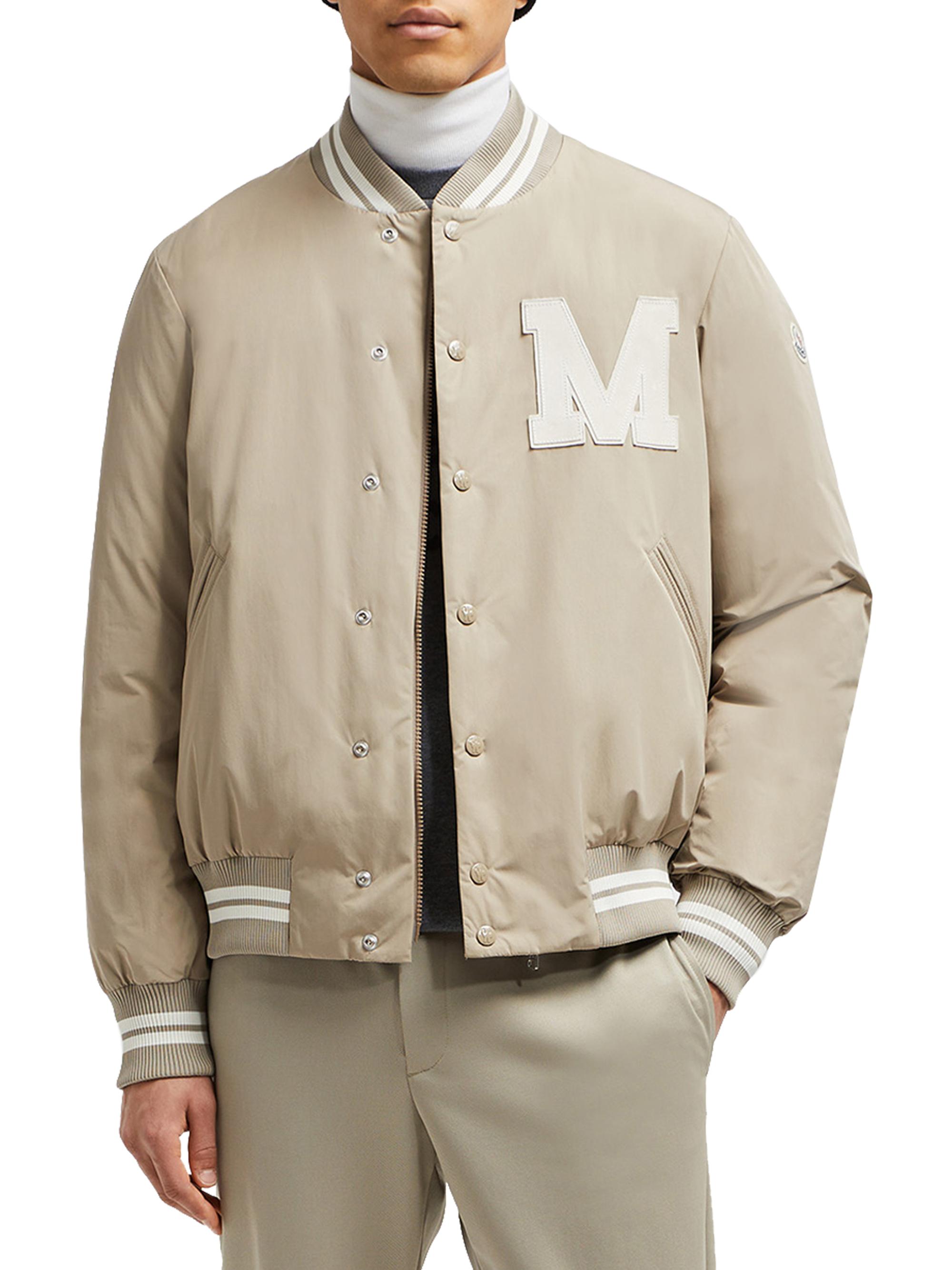 Moncler Men's Lateltin Monogram Varsity Bomber Jacket - Taupe - back view in Taupe