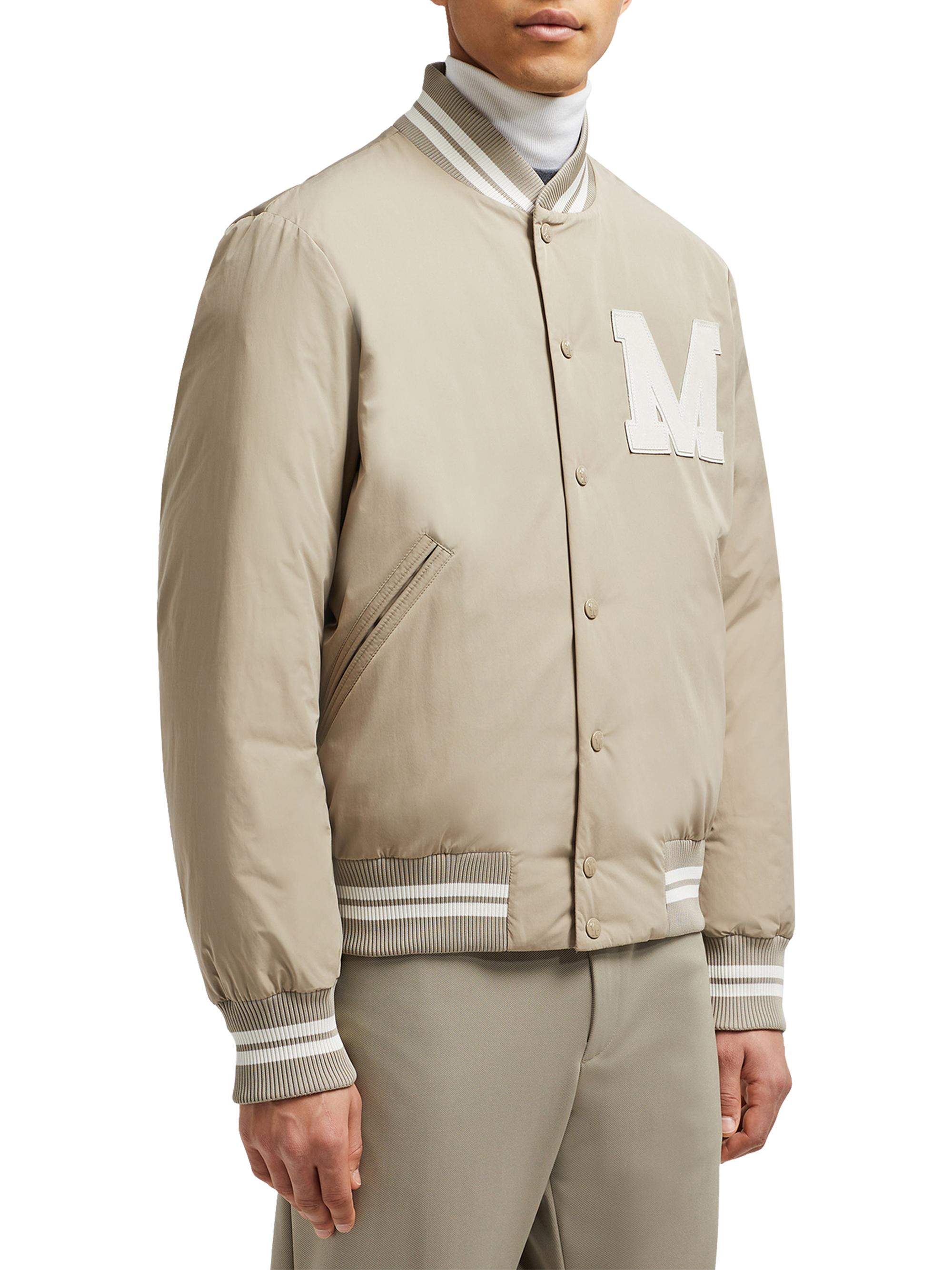 Moncler Men's Lateltin Monogram Varsity Bomber Jacket - Taupe - side view in Taupe