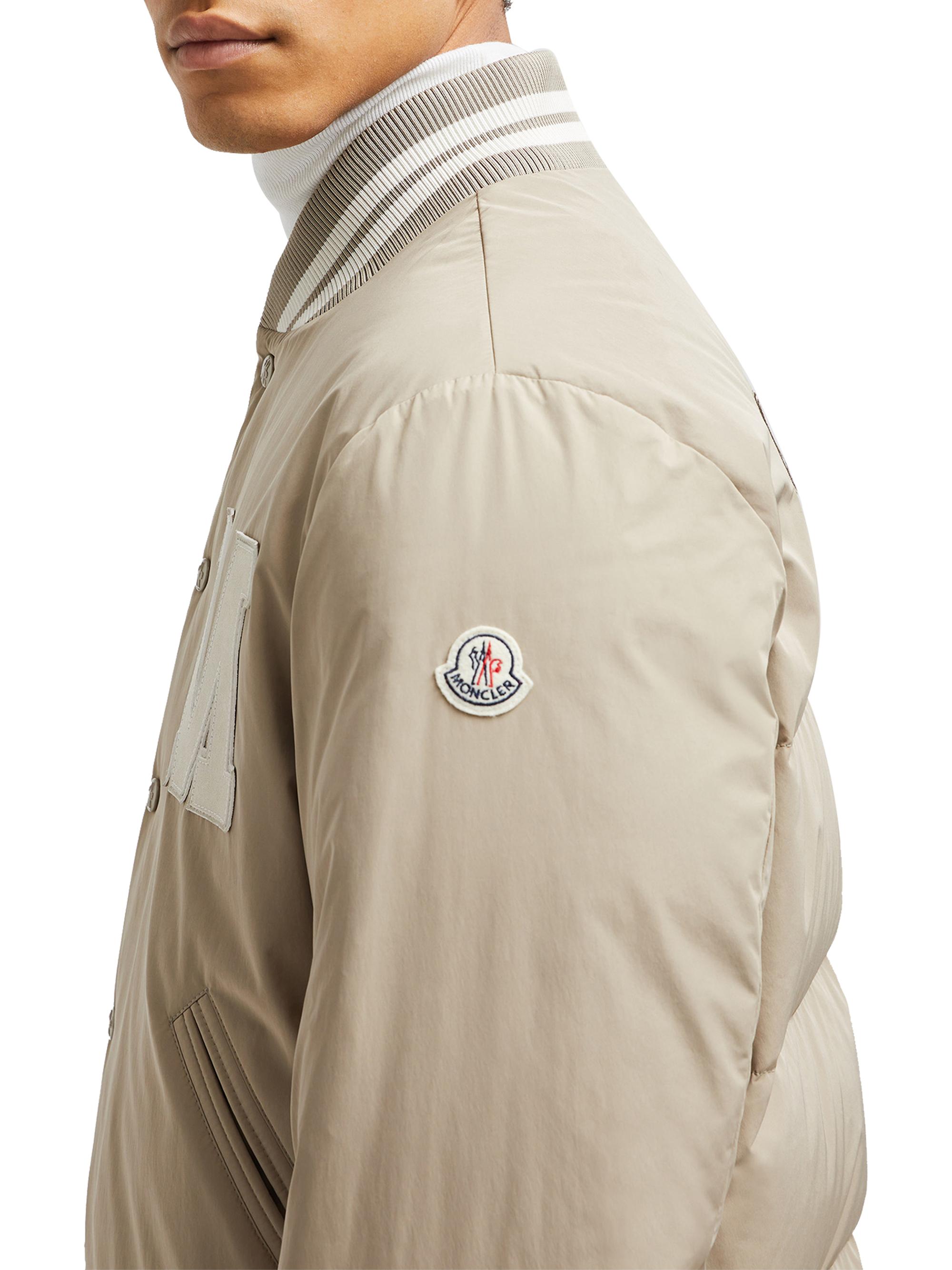 Moncler Men's Lateltin Monogram Varsity Bomber Jacket - Taupe - detail view in Taupe