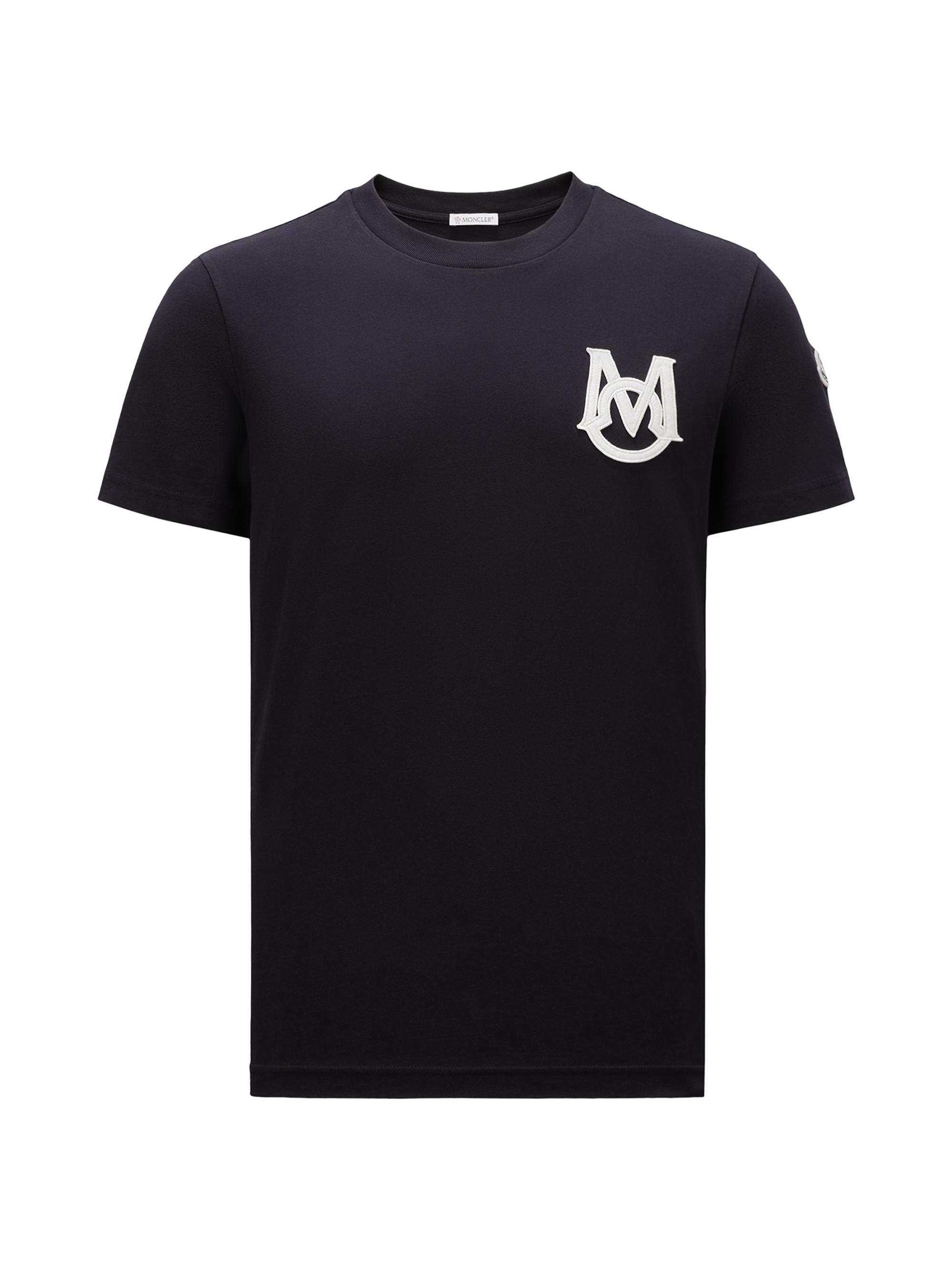 Moncler Men's Monogram Cotton Logo Short Sleeve T-Shirt - Navy Blue
