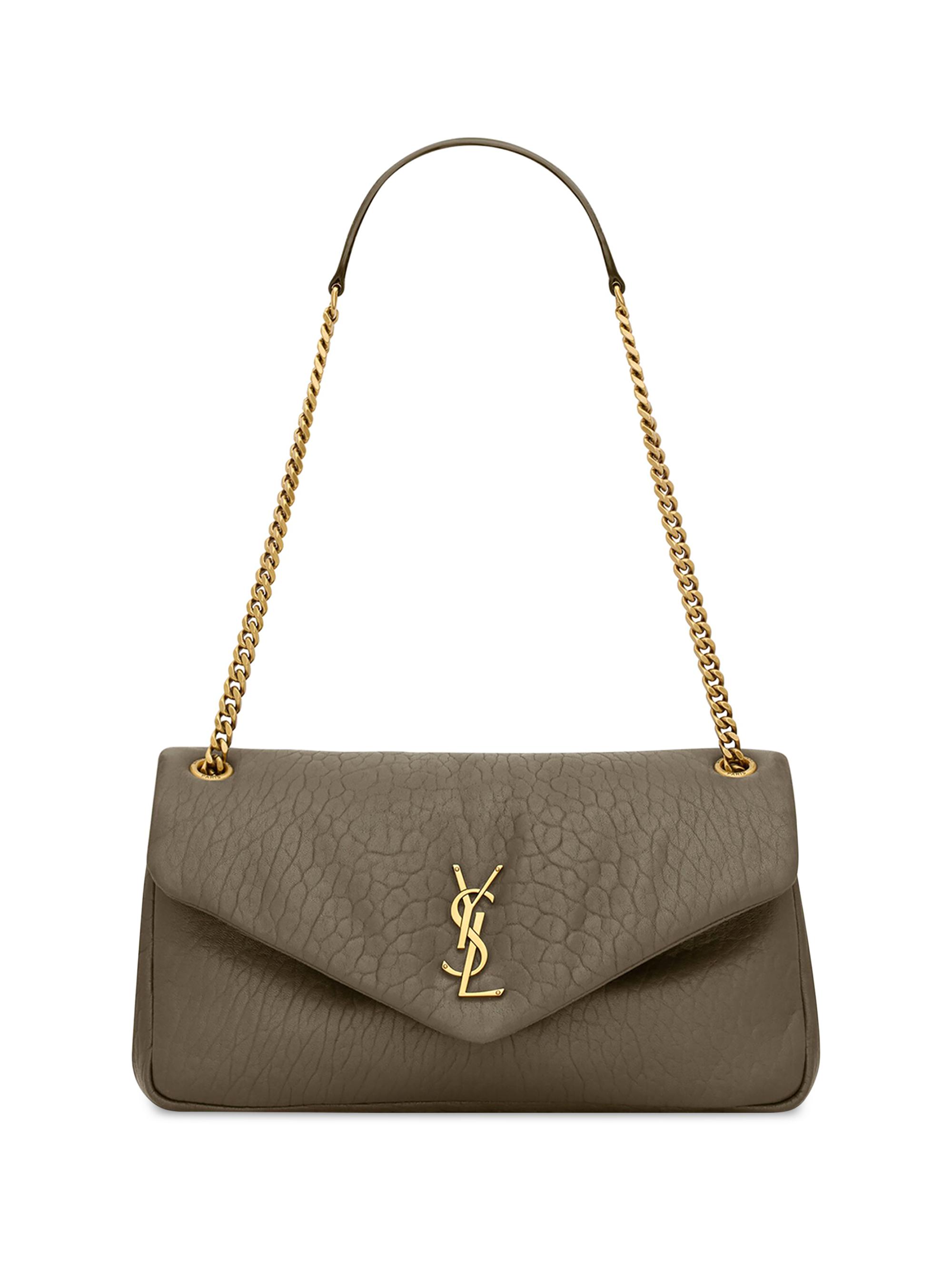 Saint Laurent Women's Calypso  Shoulder Bag in Grained Lambskin - Light Musk